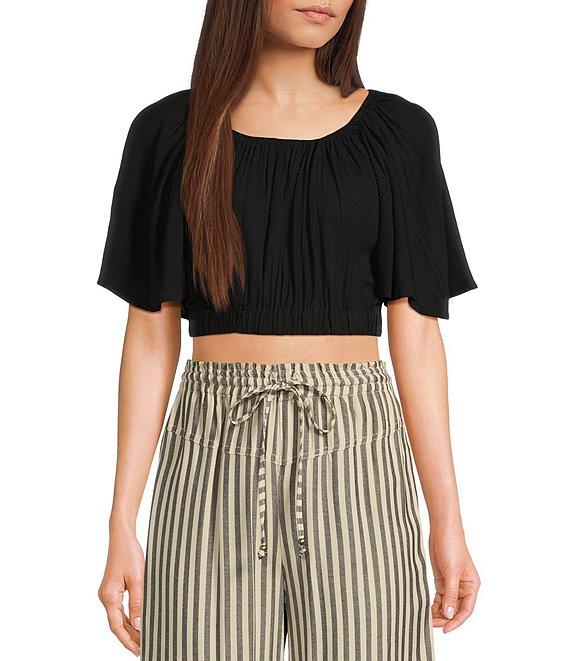Angie Scoop Neck Flutter Sleeve Crop Top Product Image