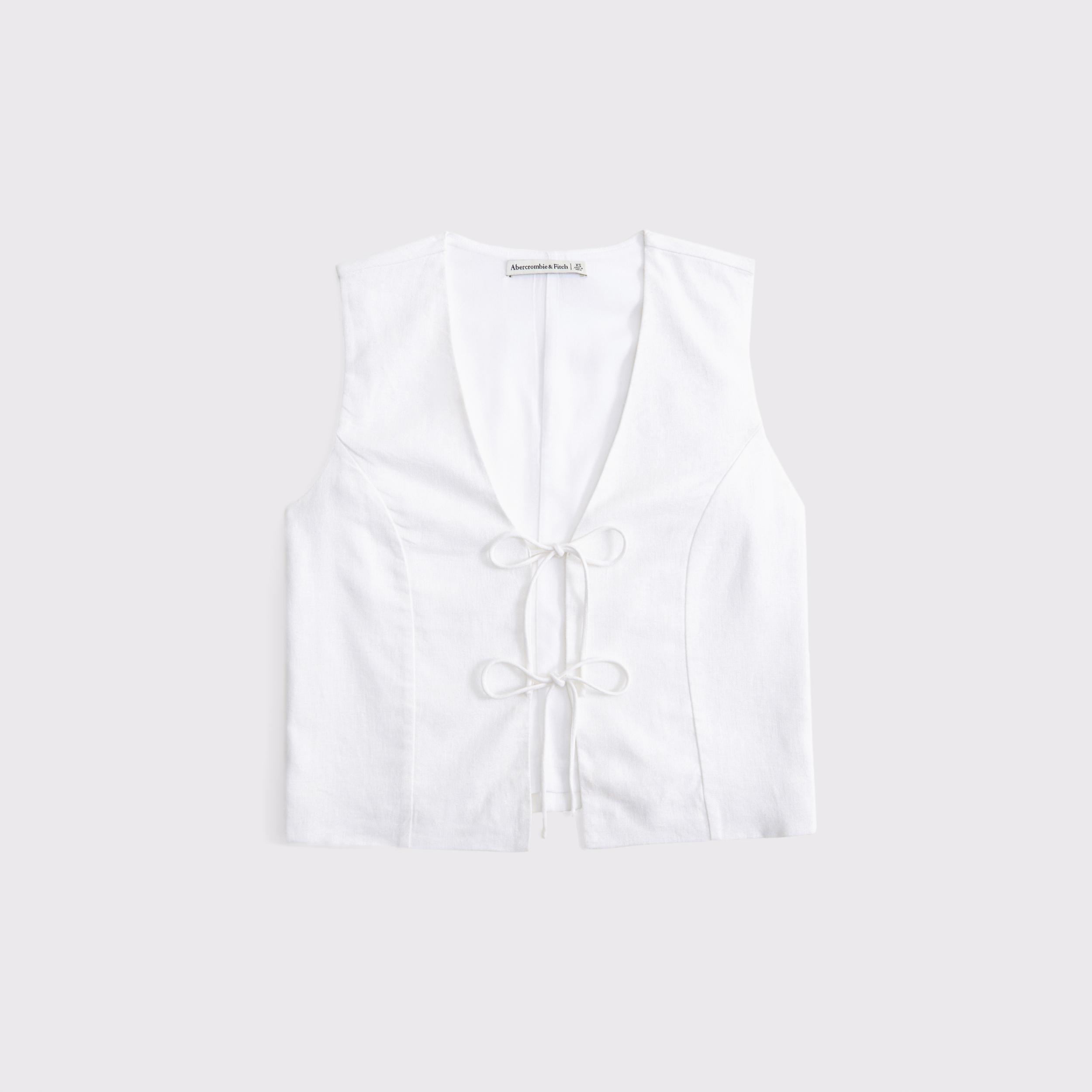 Tie-Front Linen-Blend Vest Product Image