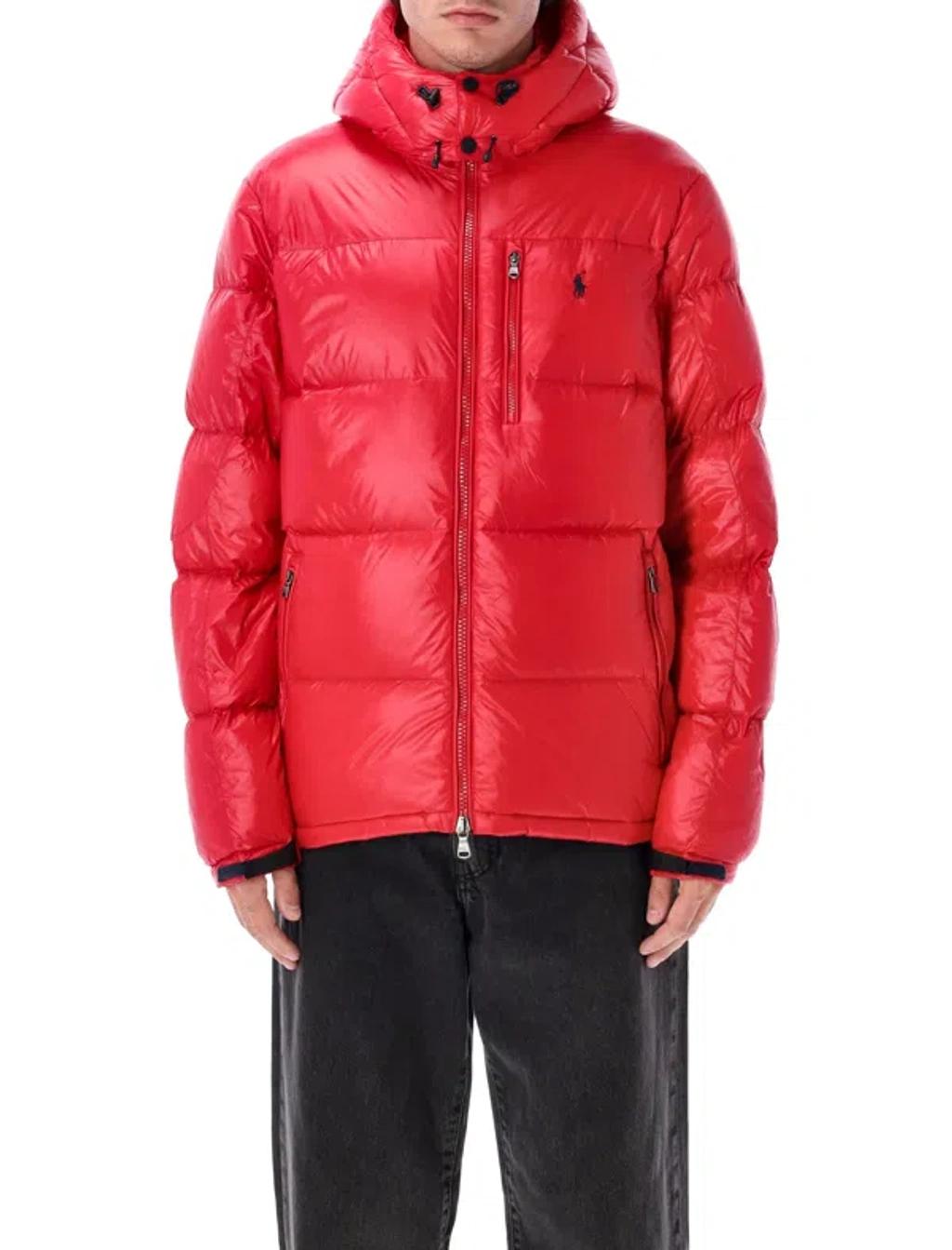 POLO RALPH LAUREN The Gorham Glossed Down Jacket With Detachable Hood In Red Product Image