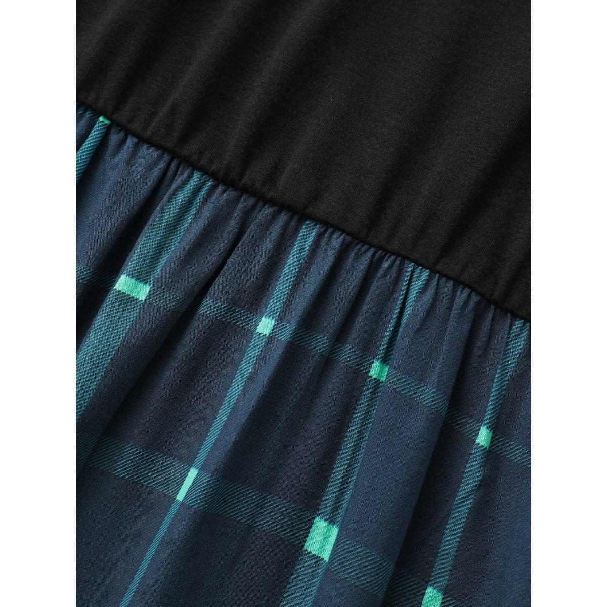 Plus Size Plaid Patchwork Belted Midi Dress Navy Women At the Office Belted Round Neck Long Sleeve Curvy BloomChic 10/M Product Image