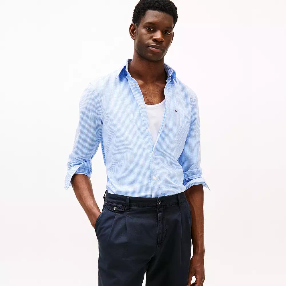 Men's Tommy Hilfiger Flex Poplin Gingham Long Sleeve Shirt,  Product Image