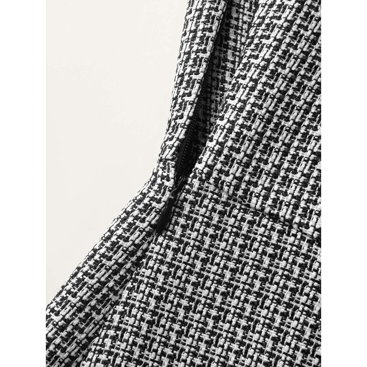 Plus Size Houndstooth Button Detail Pockets Knee Dress Black Women Overlap Collar Sleeveless Curvy BloomChic 14-16/1X Product Image