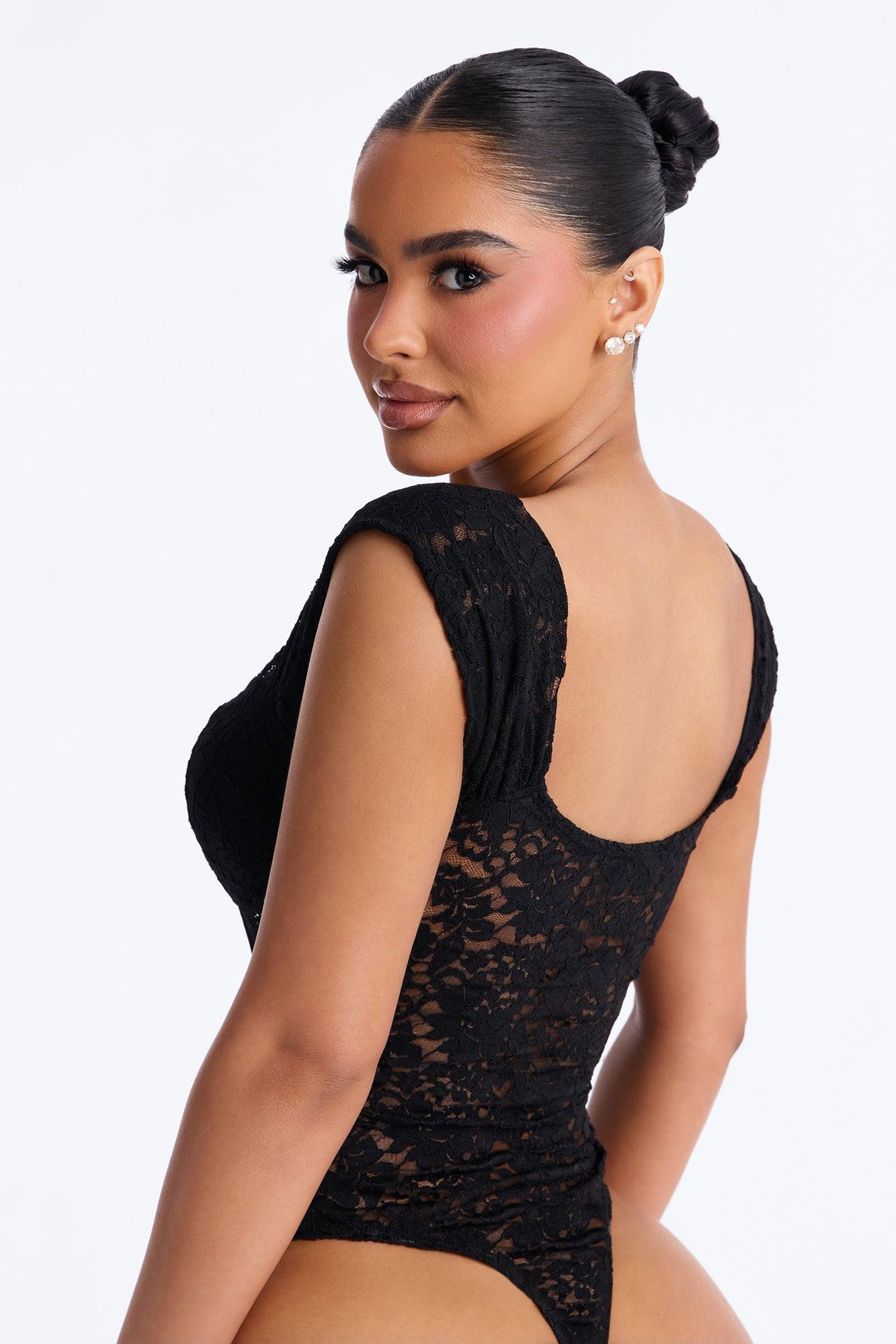 Maria Sheer Lace Short Sleeve Bodysuit - Black Female Product Image
