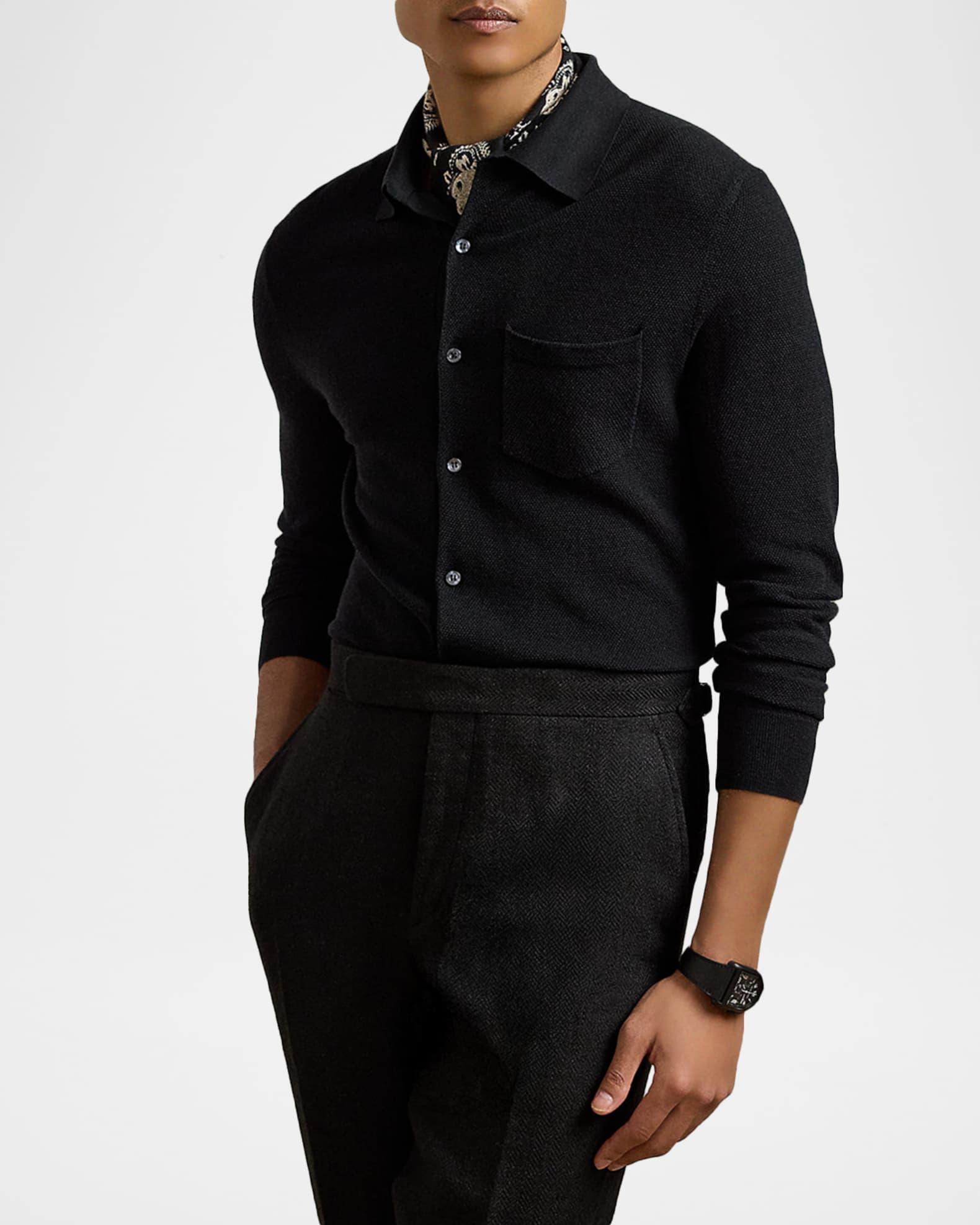 Men's Textured Mulberry Silk and Cotton Shirt Sweater Product Image