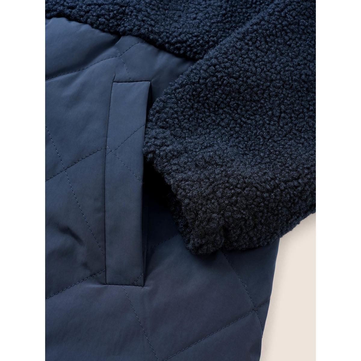 Plus Size Fluffy Patchwork Quilted Button Through Coat Women Indigo Casual Lined Ladies Everyday Winter Coats BloomChic 28/5X Product Image