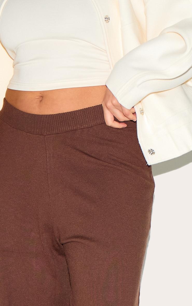 Plus Chocolate Basic Knit Wide Leg Pants Product Image