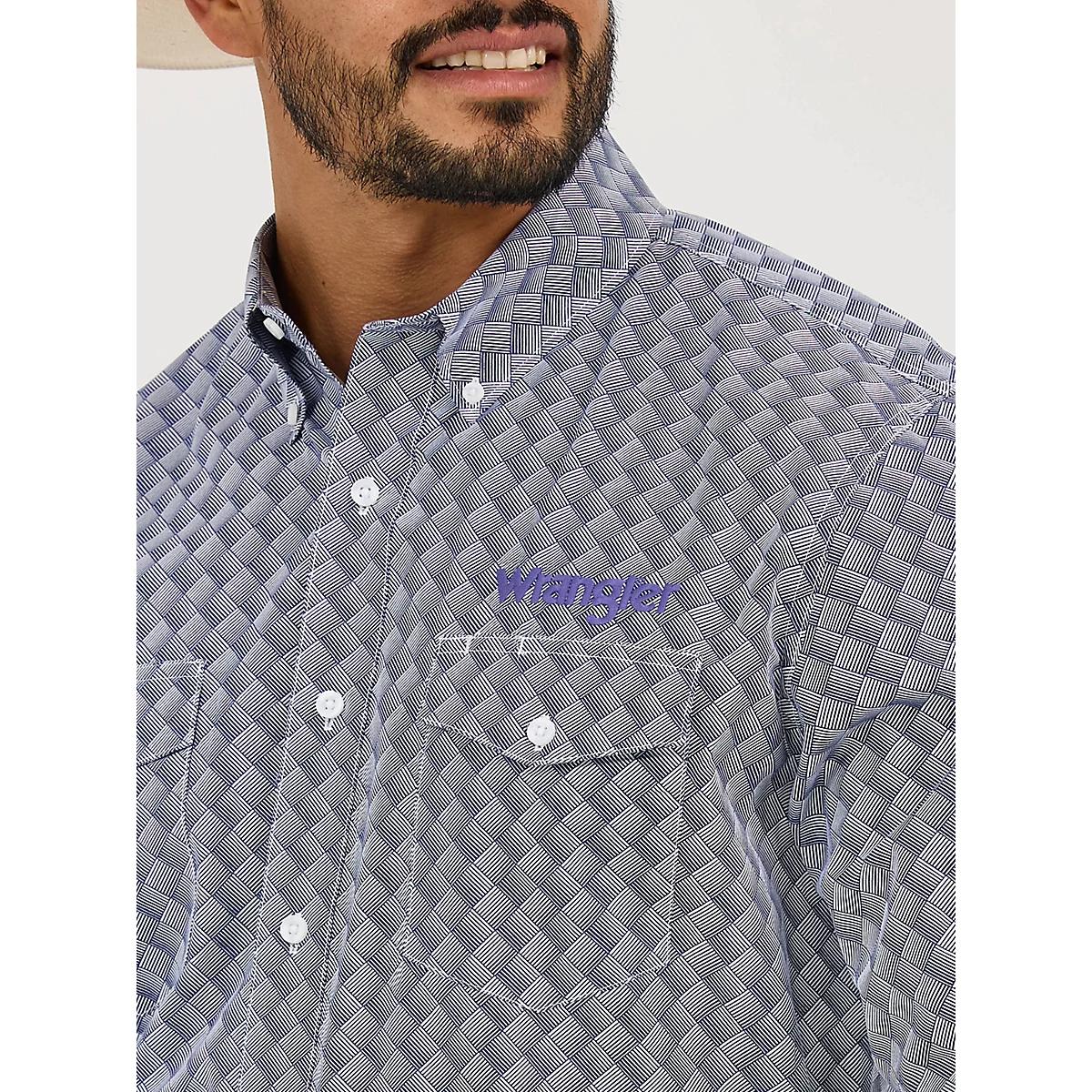 Men's Wrangler® Logo Long Sleeve Button-Down Print Shirt in Navy Orchid Product Image