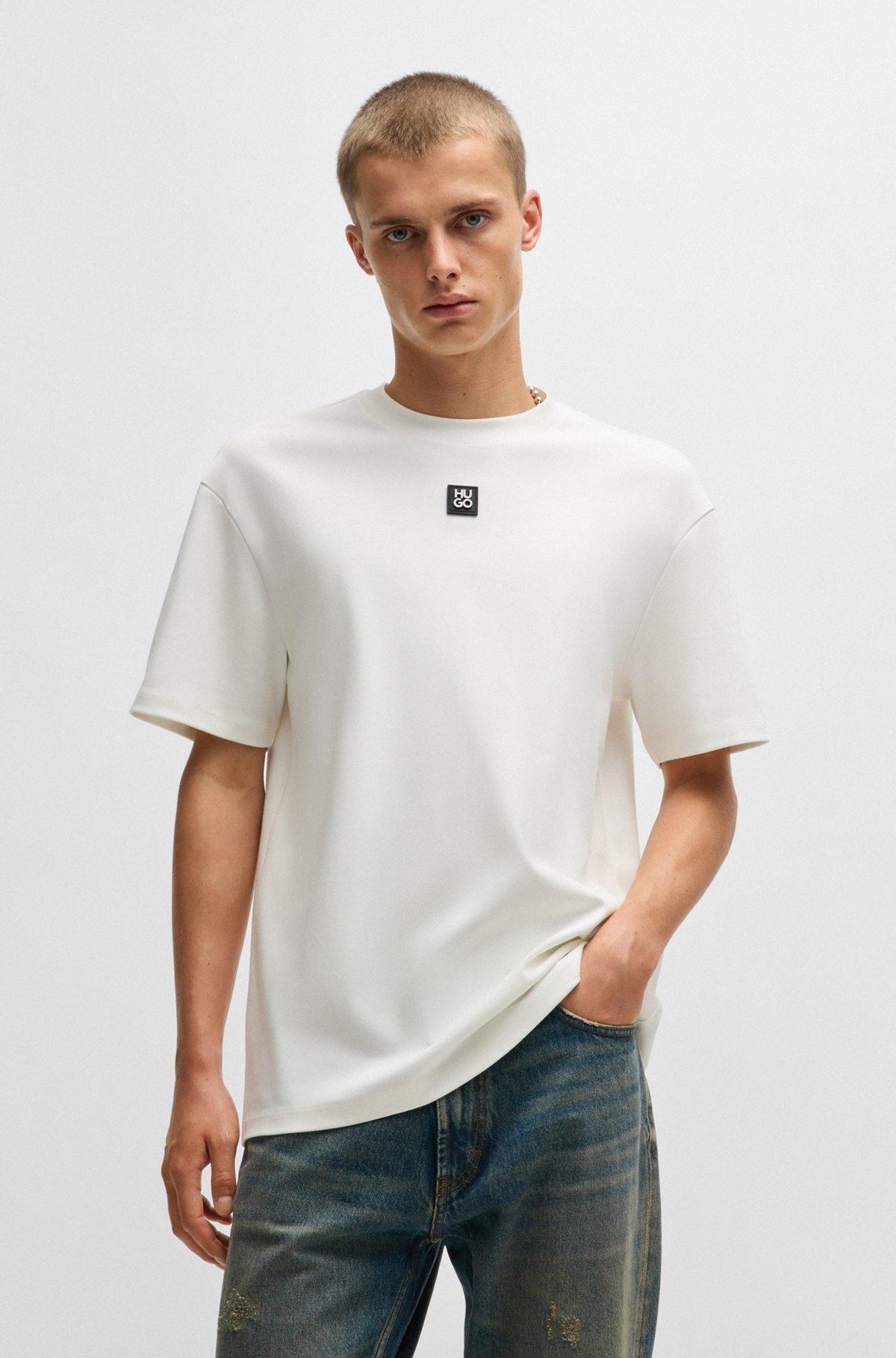 Interlock-cotton T-shirt with metallic stacked-logo badge Product Image