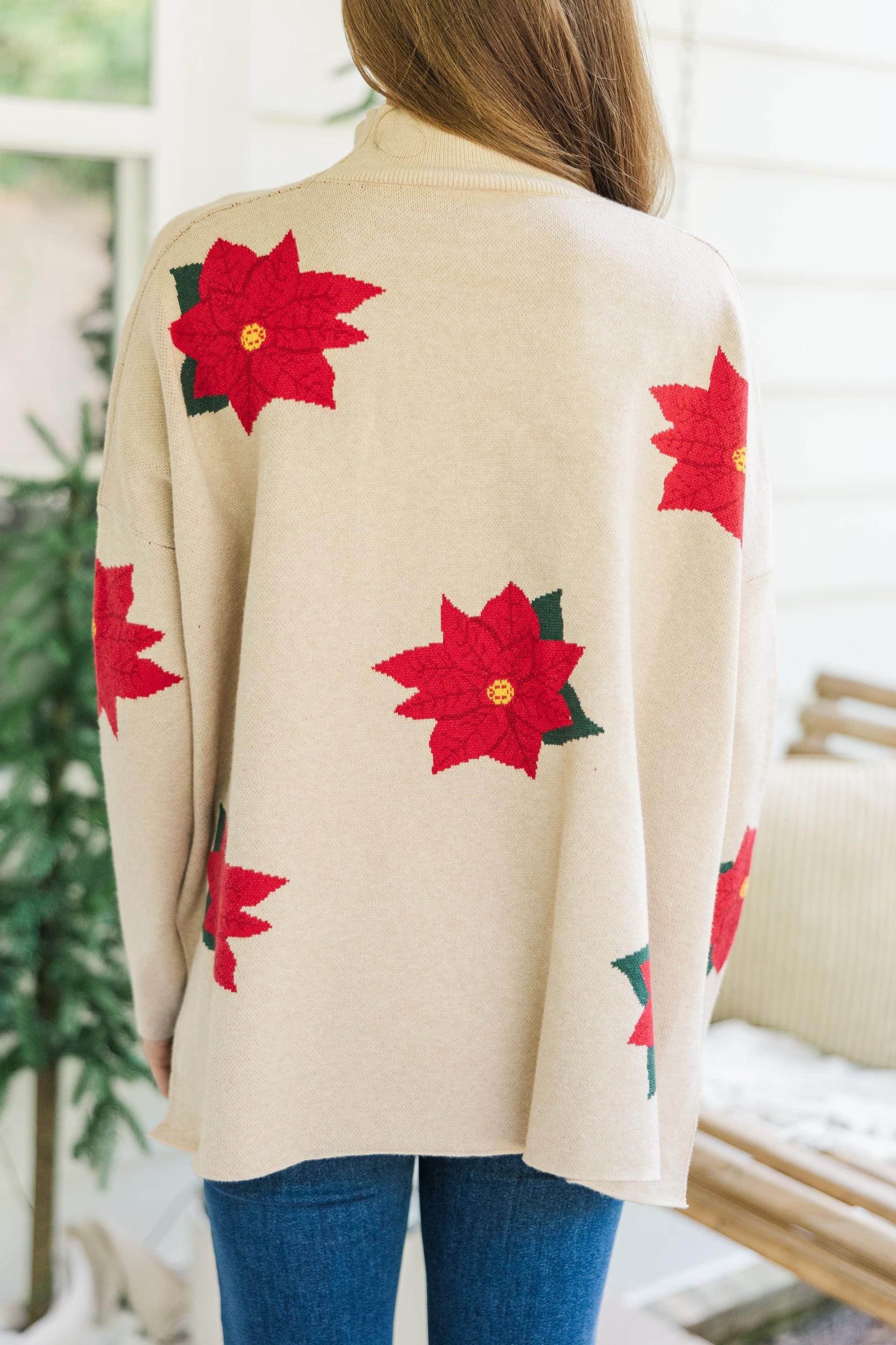 Quick Decisions Oatmeal Poinsettia Sweater Female Product Image