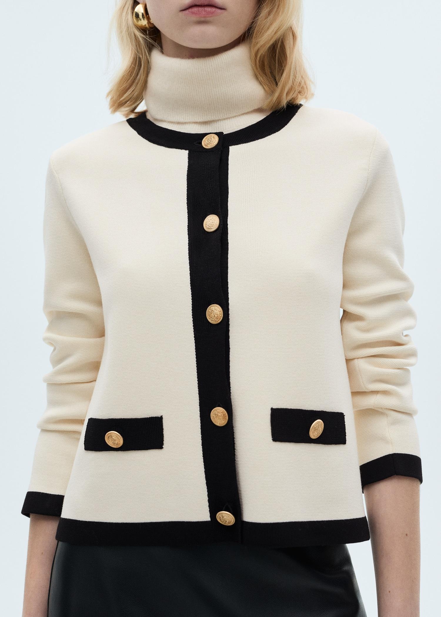 Cardigan with contrasting trim - Women | MANGO USA Product Image