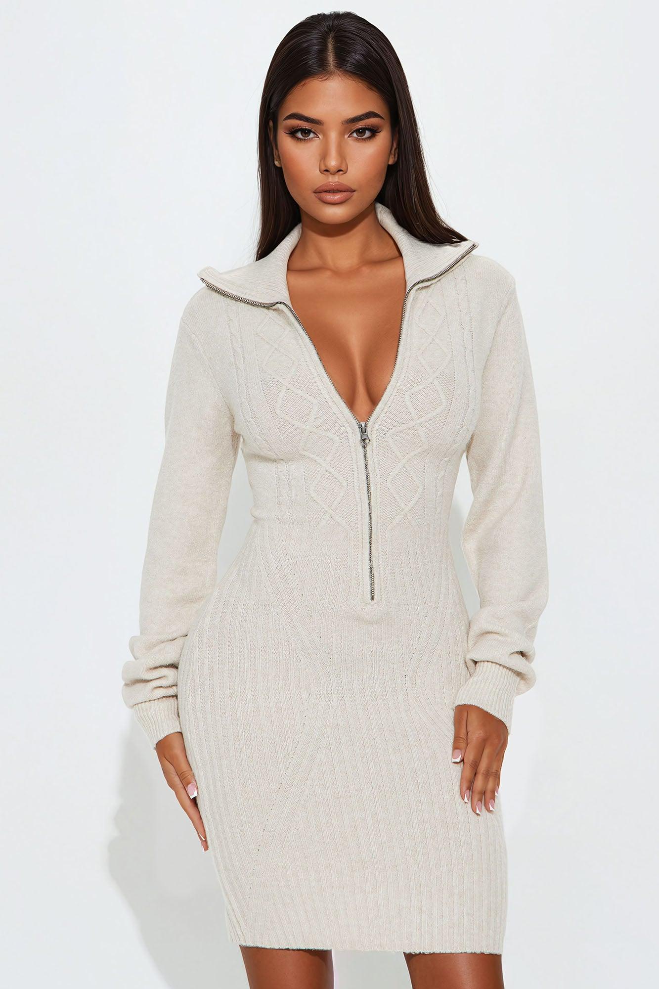 Eloise Sweater Mini Dress - Oatmeal Female Product Image