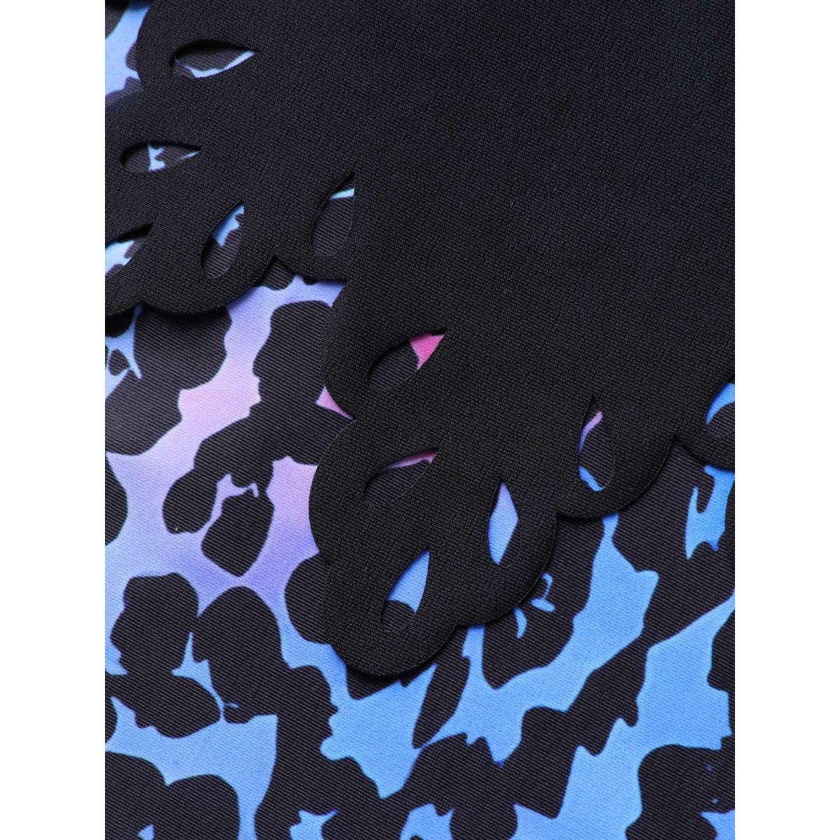 Plus Size Leopard Print Laser Cut Pleated One-Piece Swimsuit Women's Swimwear Black Beach Laser Curve Bathing Suits High stretch One Pieces BloomChic 30/6X Product Image