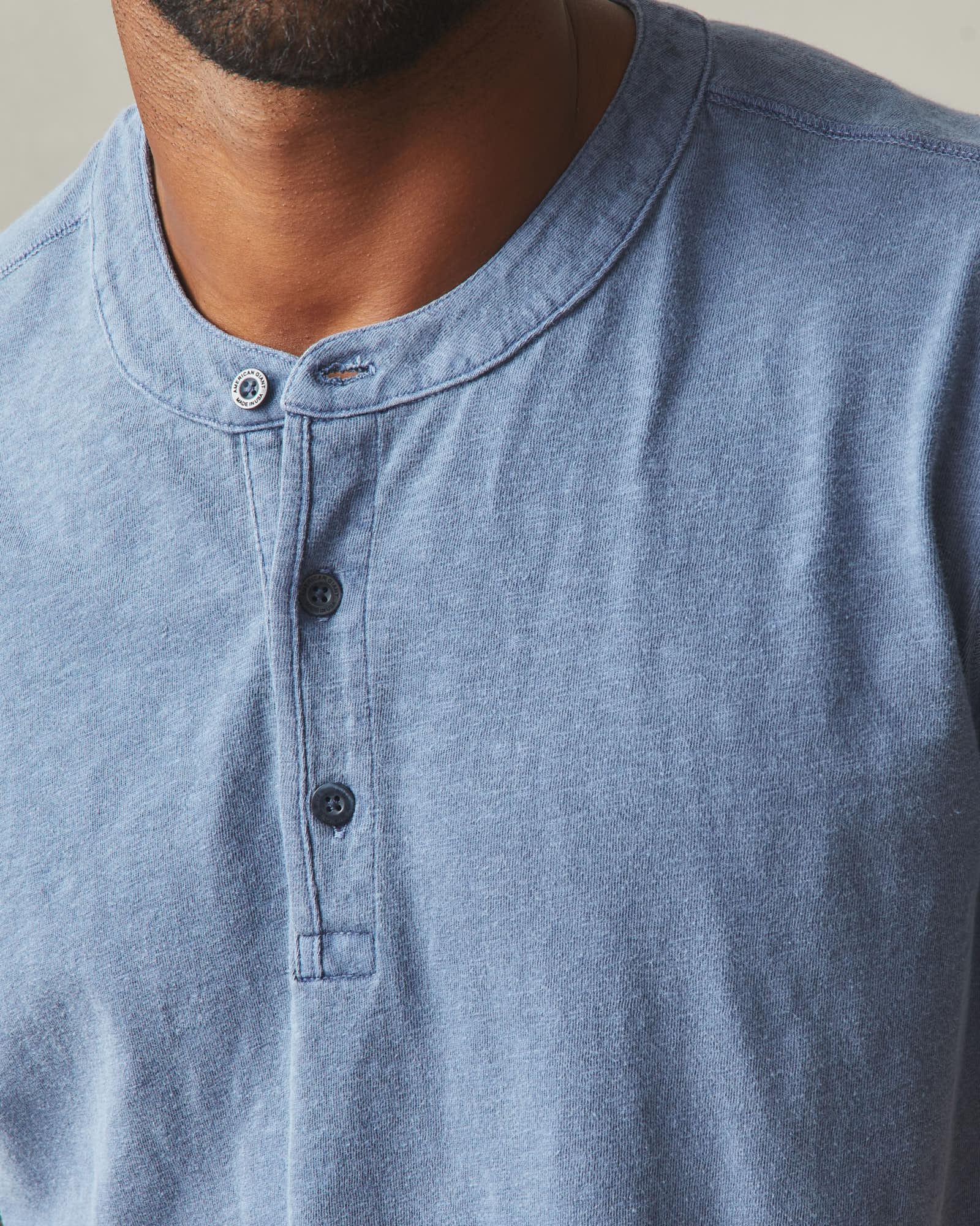 Men's Broken-In Premium Slub Henley Tee - Washed Denim Product Image