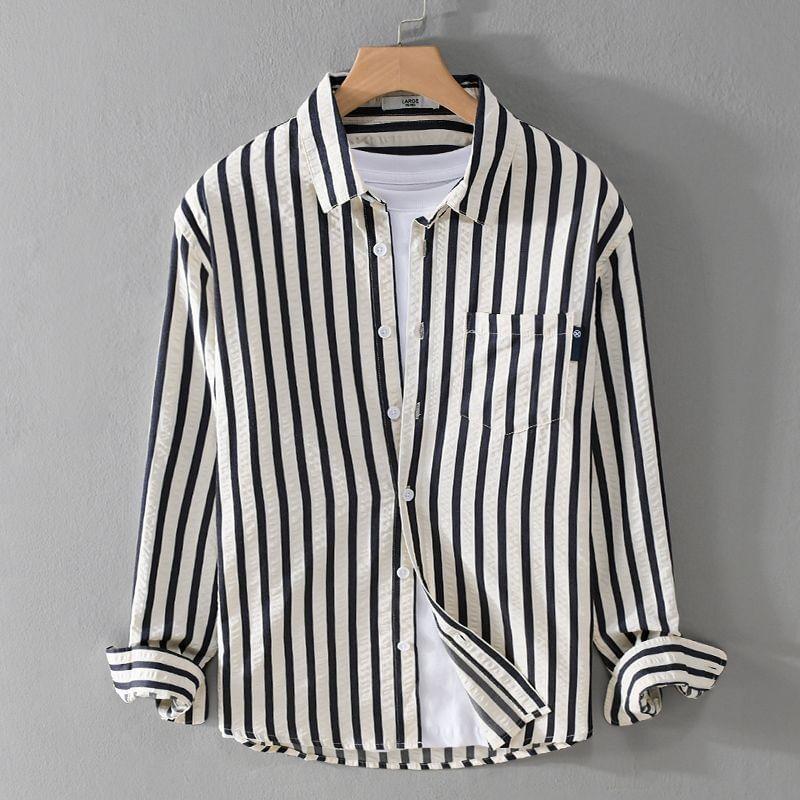 Long Sleeve Collared Striped Shirt Product Image