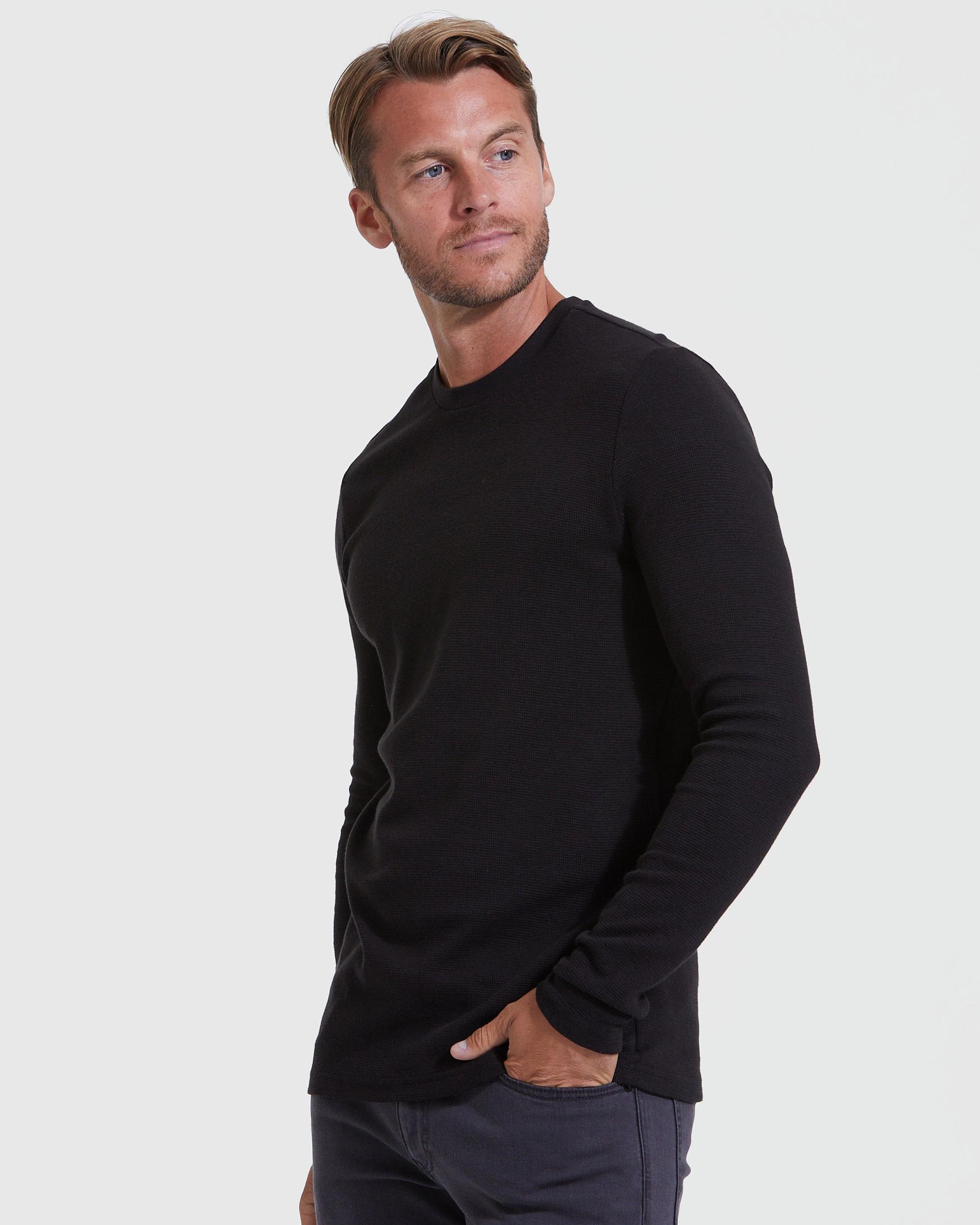 Black Waffle Long Sleeve Crew Neck Product Image