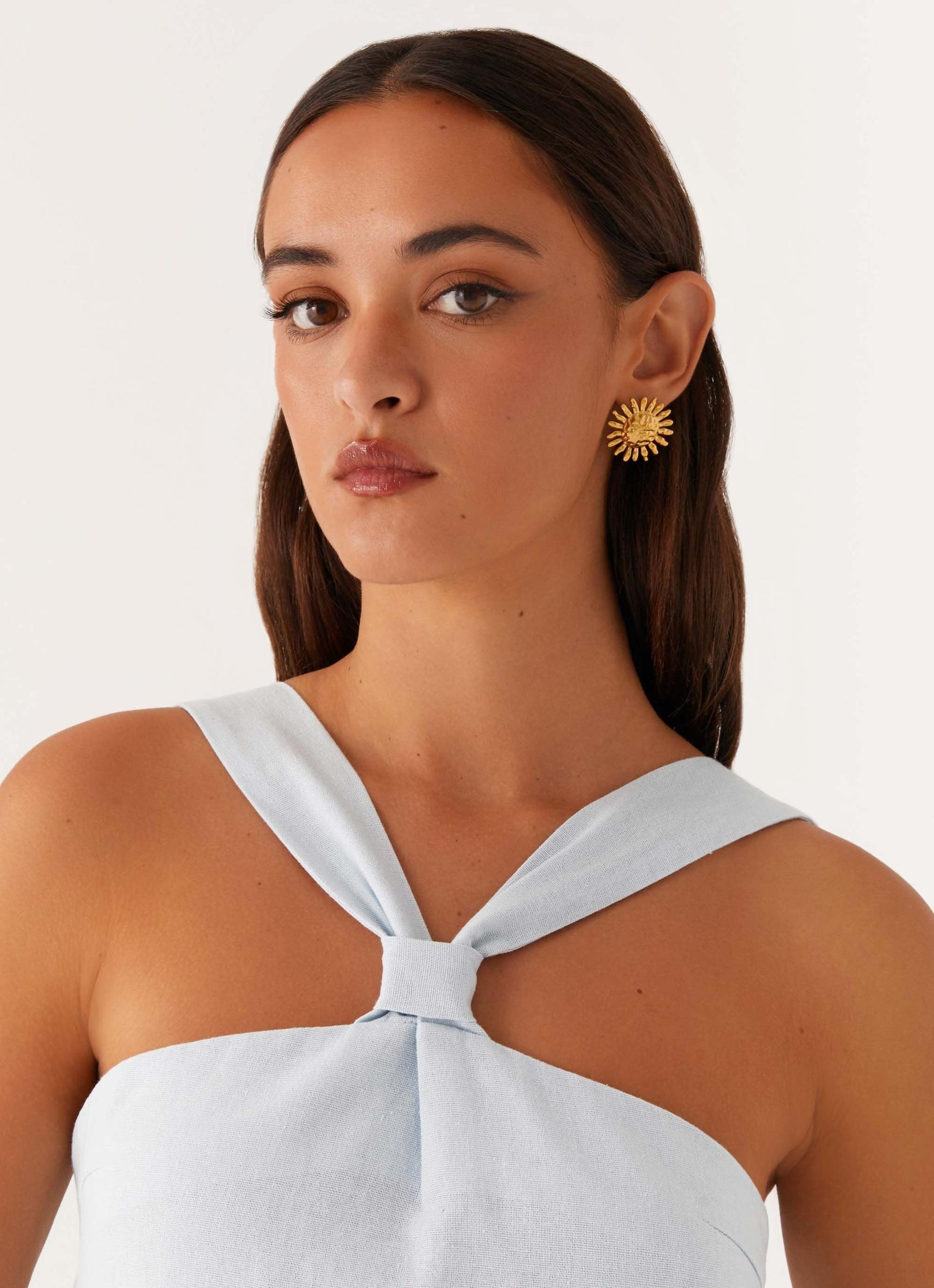 Keira Linen Mini Dress - Blue Product Image