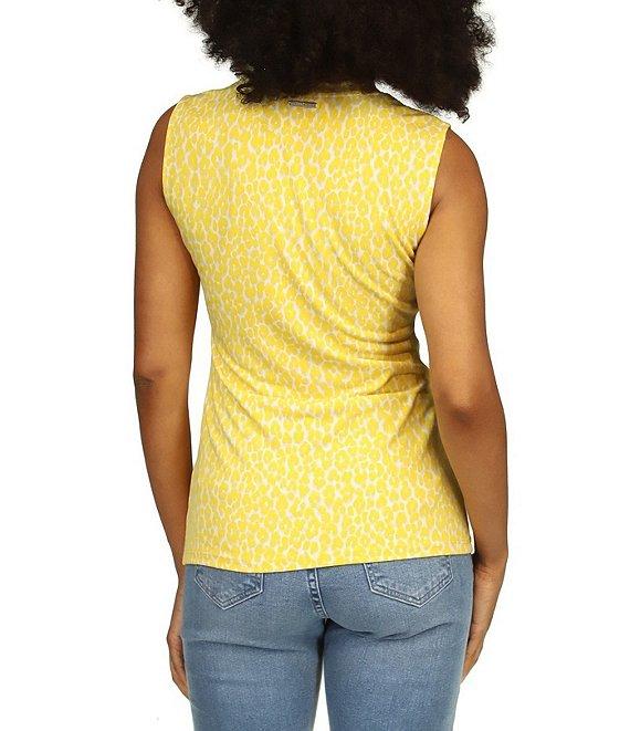 Michael Kors Printed Twist Front Crew Neckline Sleeveless Top Product Image