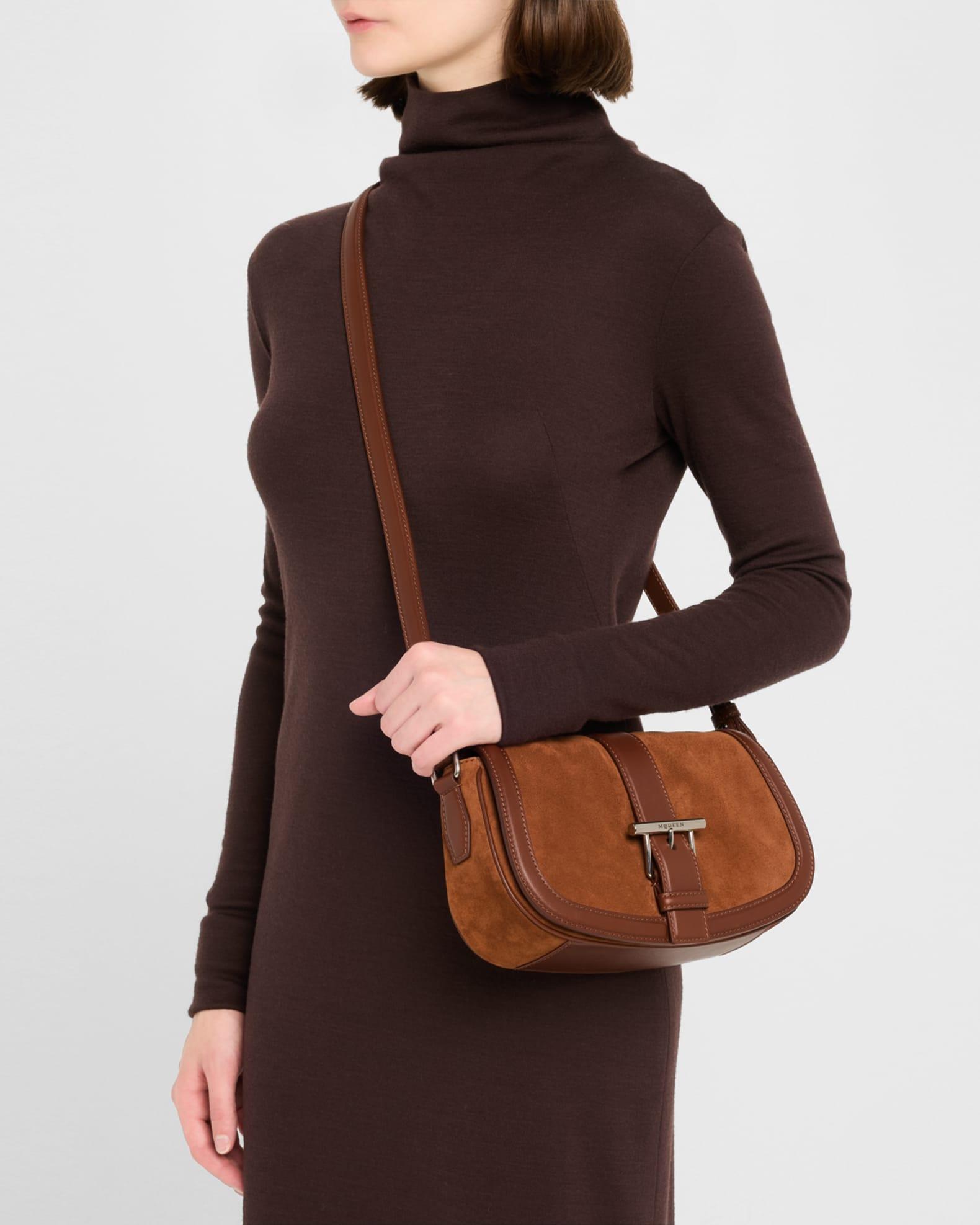 T-Bar Saddle Suede & Leather Crossbody Bag Product Image