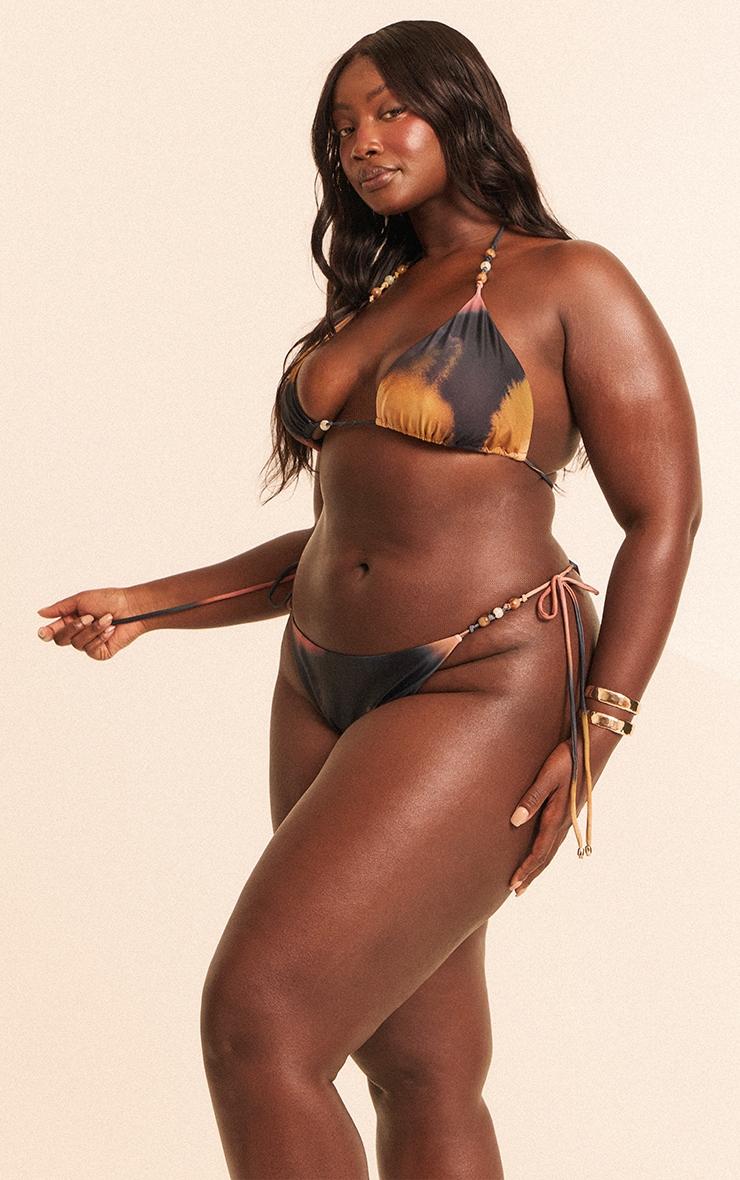 Plus Multi Blurred Print Bead Trim Tanga Bikini Bottoms Product Image