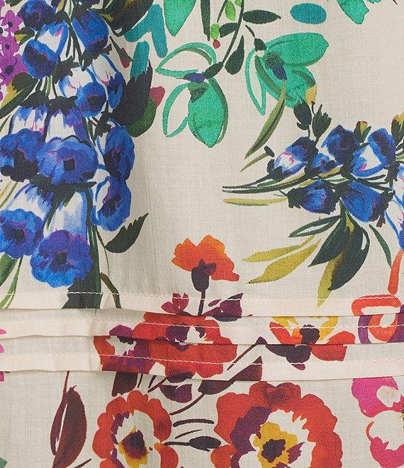JOHNNY WAS Embroidery Pintuck Pleat Detail Mixed Floral Print V-Neck 3/4 Sleeve Cotton Coordinating Blouse Product Image