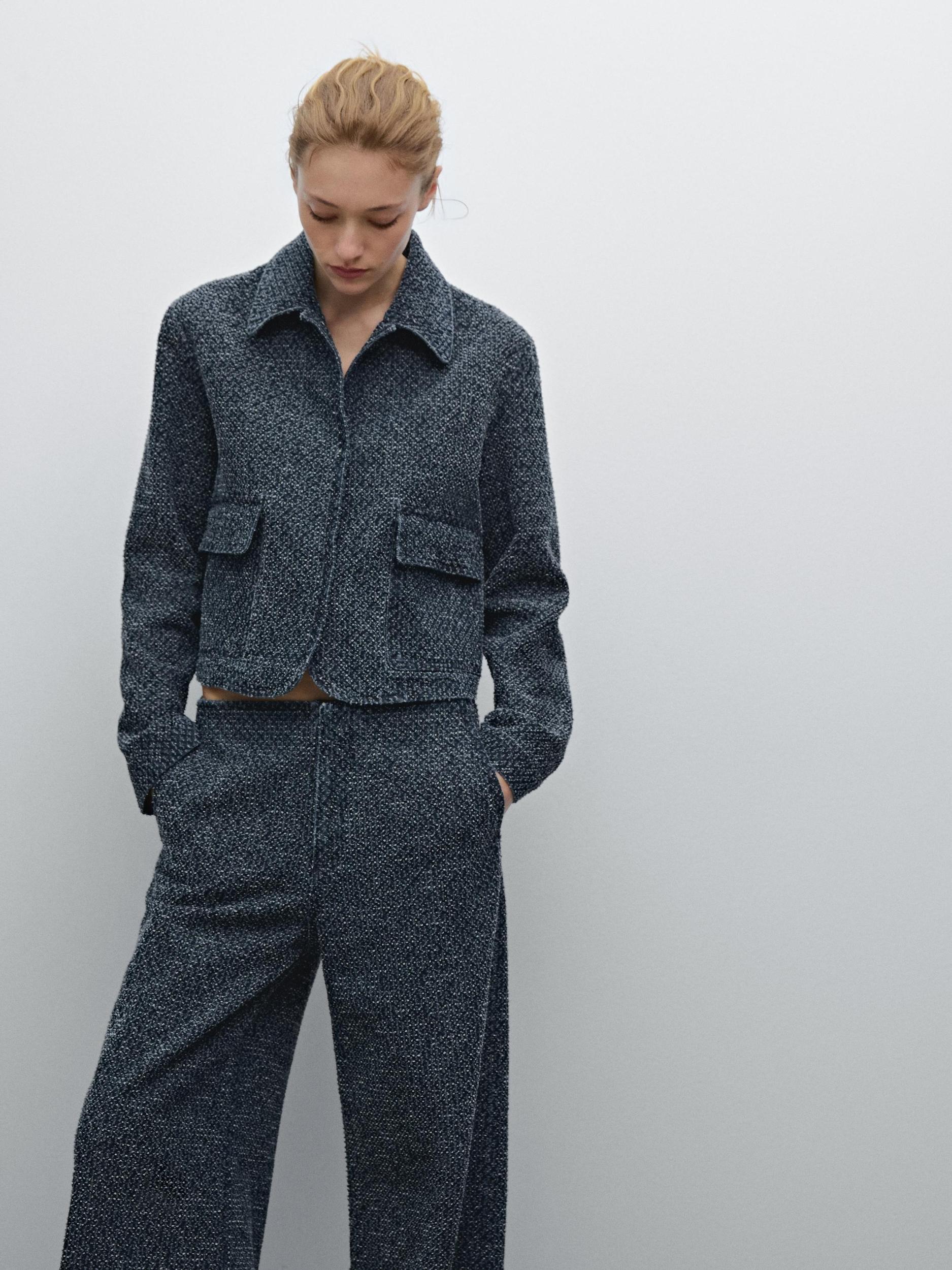 Short textured denim jacket Product Image