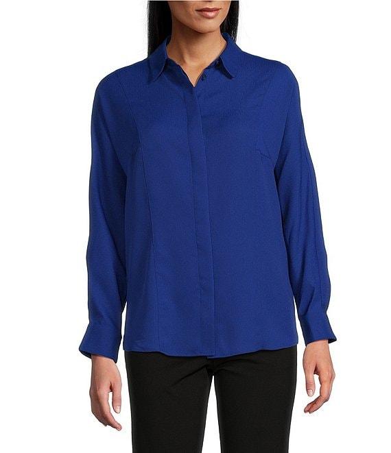 Investments Dolman Long Sleeve Button Front Point Collar Blouse Product Image