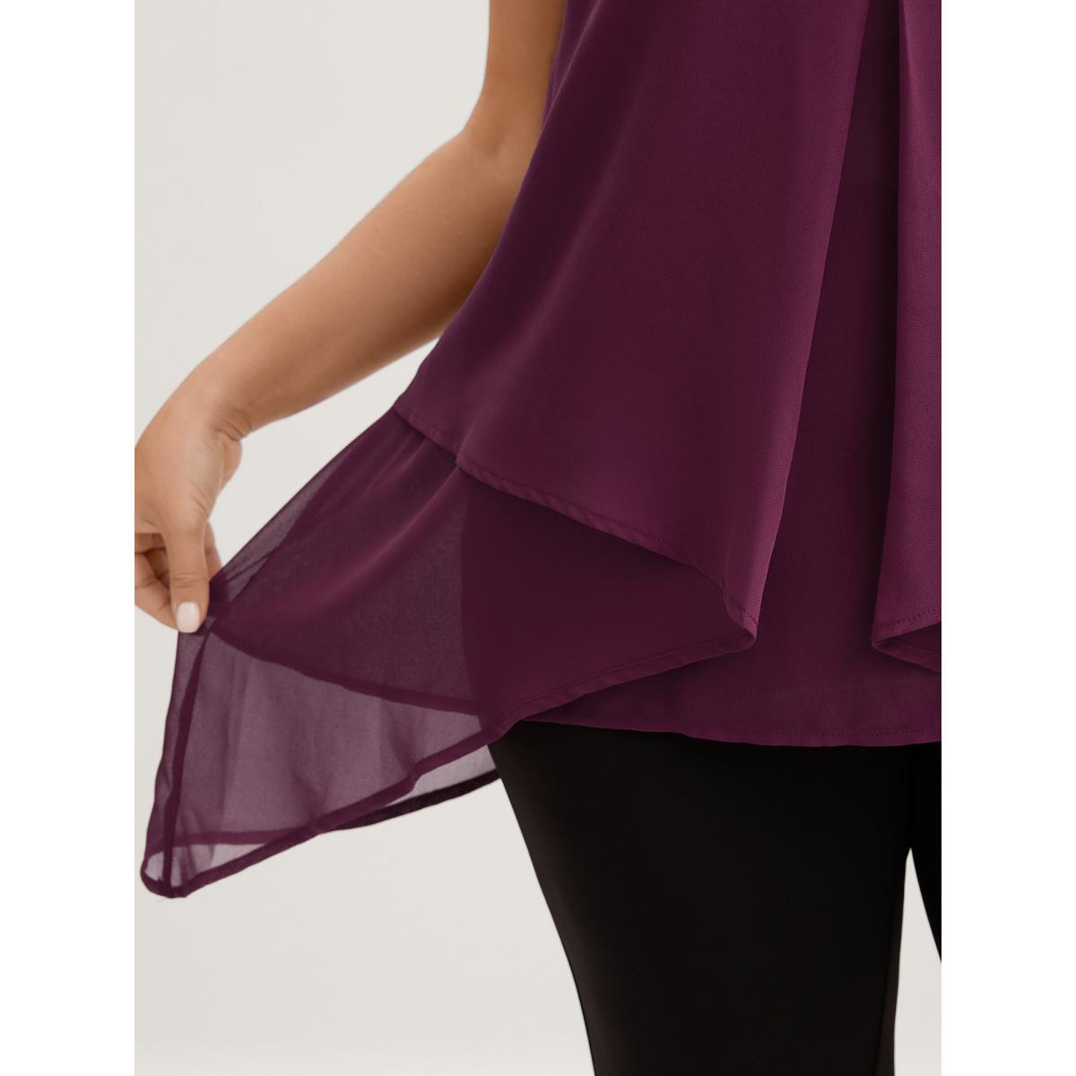 Plus Size Chiffon Overlap Hem V-Neck Tank Top Women Plum Timeless V-neck Elegant Tank Tops Camis BloomChic 22-24/3X Product Image
