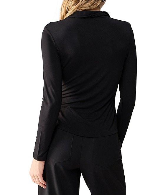 Sanctuary Dreamgirl Long Sleeve Point Collar Ruched Button Front Knit Top Product Image
