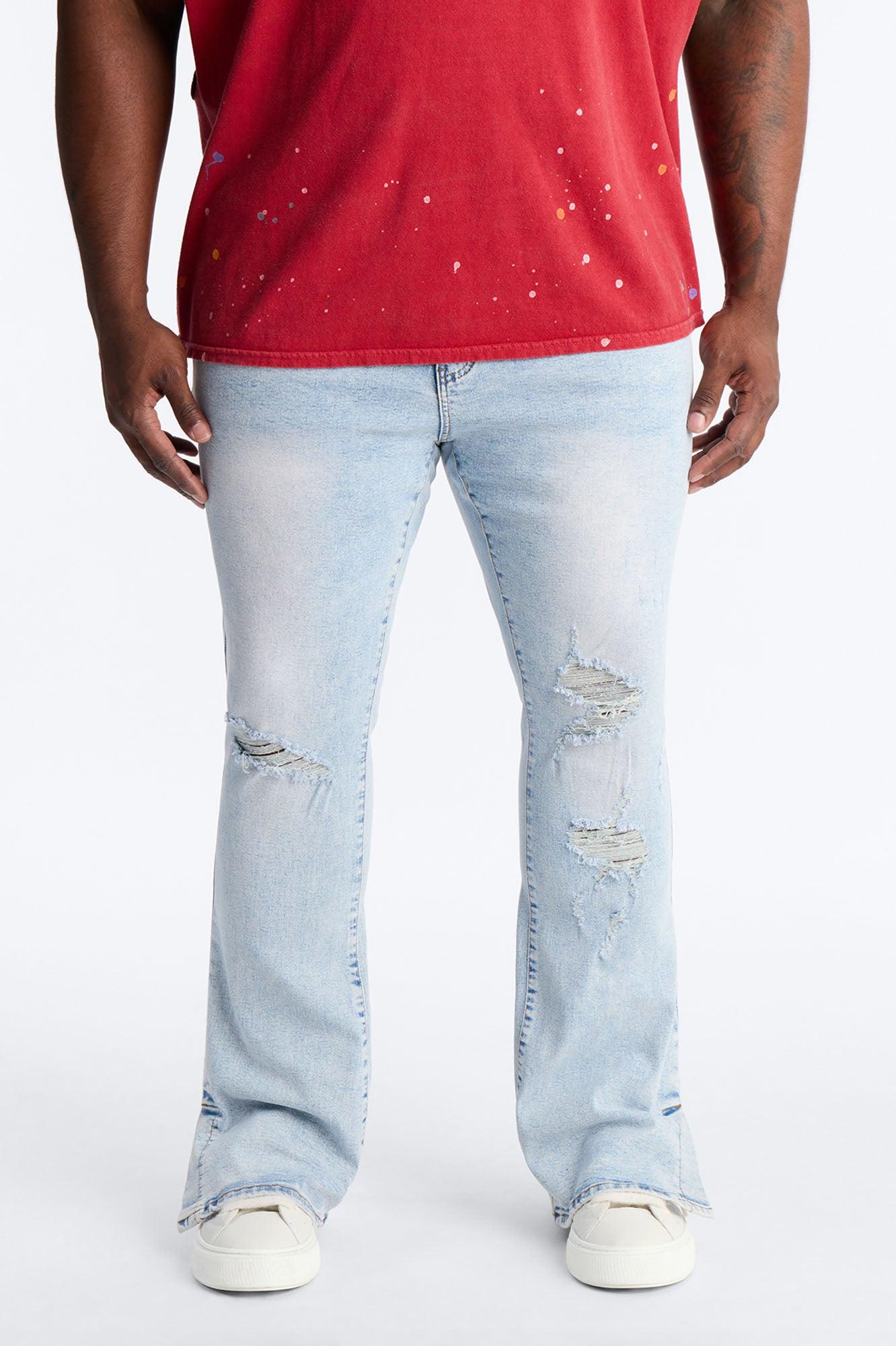 Stacked Skinny Flare Slit Dare Me Distressed Jean - Light Blue Wash Product Image