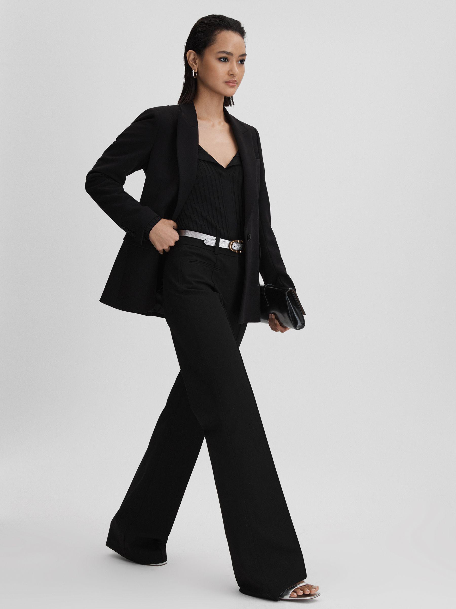 Ribbed Open Collar Top in Black Product Image