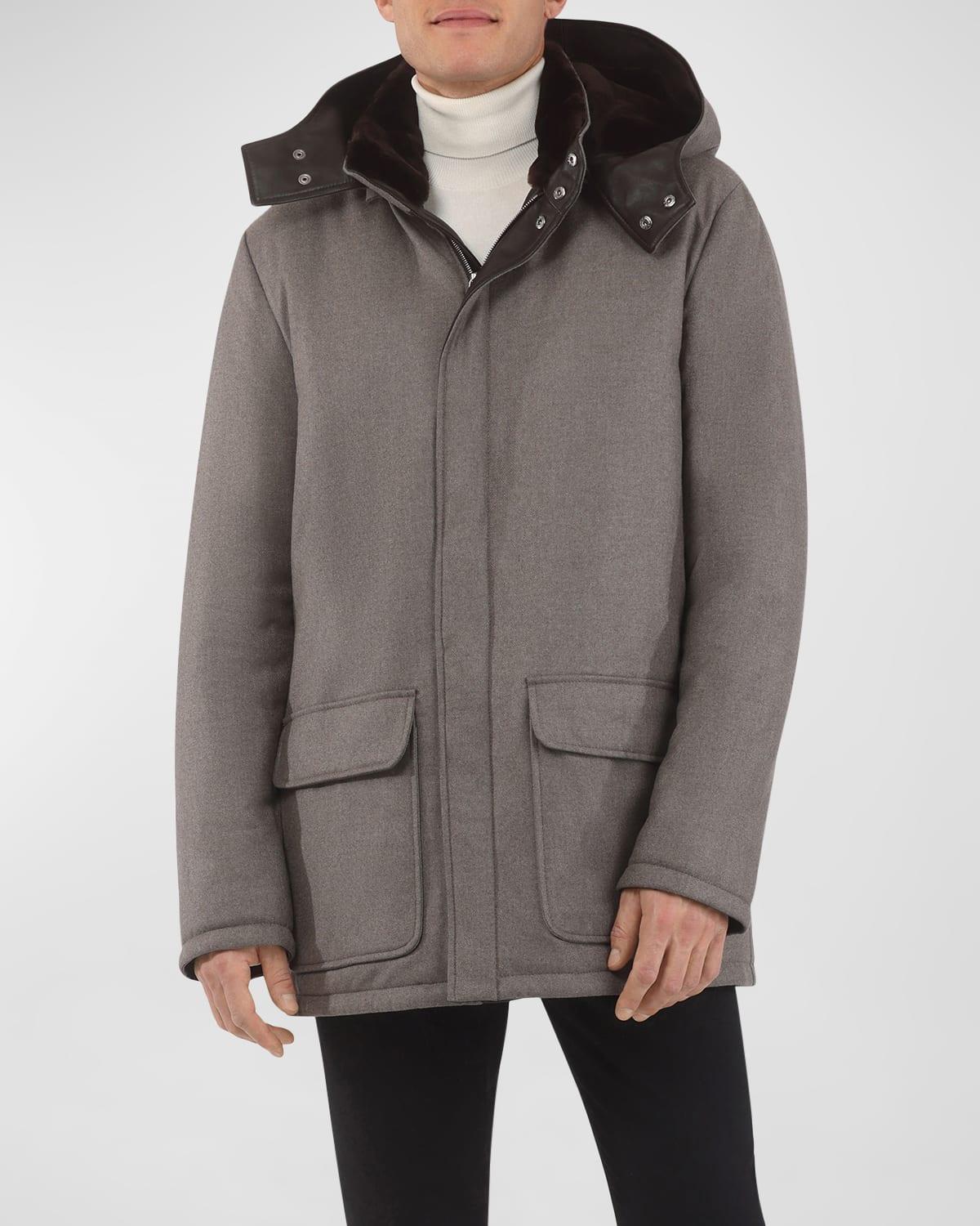 Mens Wool and Cashmere Blend Parka with Shearling Lining Product Image