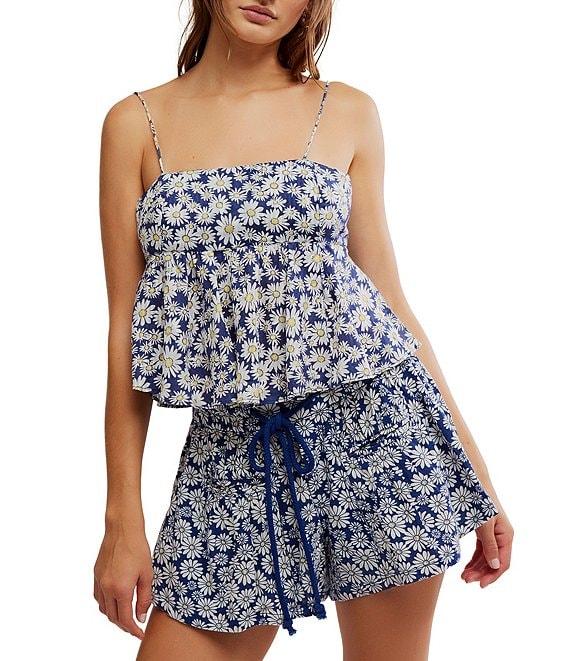 Free People Mia Ditsy Daisy Print Square Neck Sleeveless Peplum Coordinating Tank Top Product Image