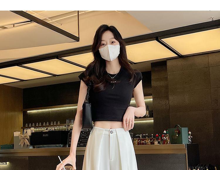 High Rise Plain Wide Leg Slacks Product Image