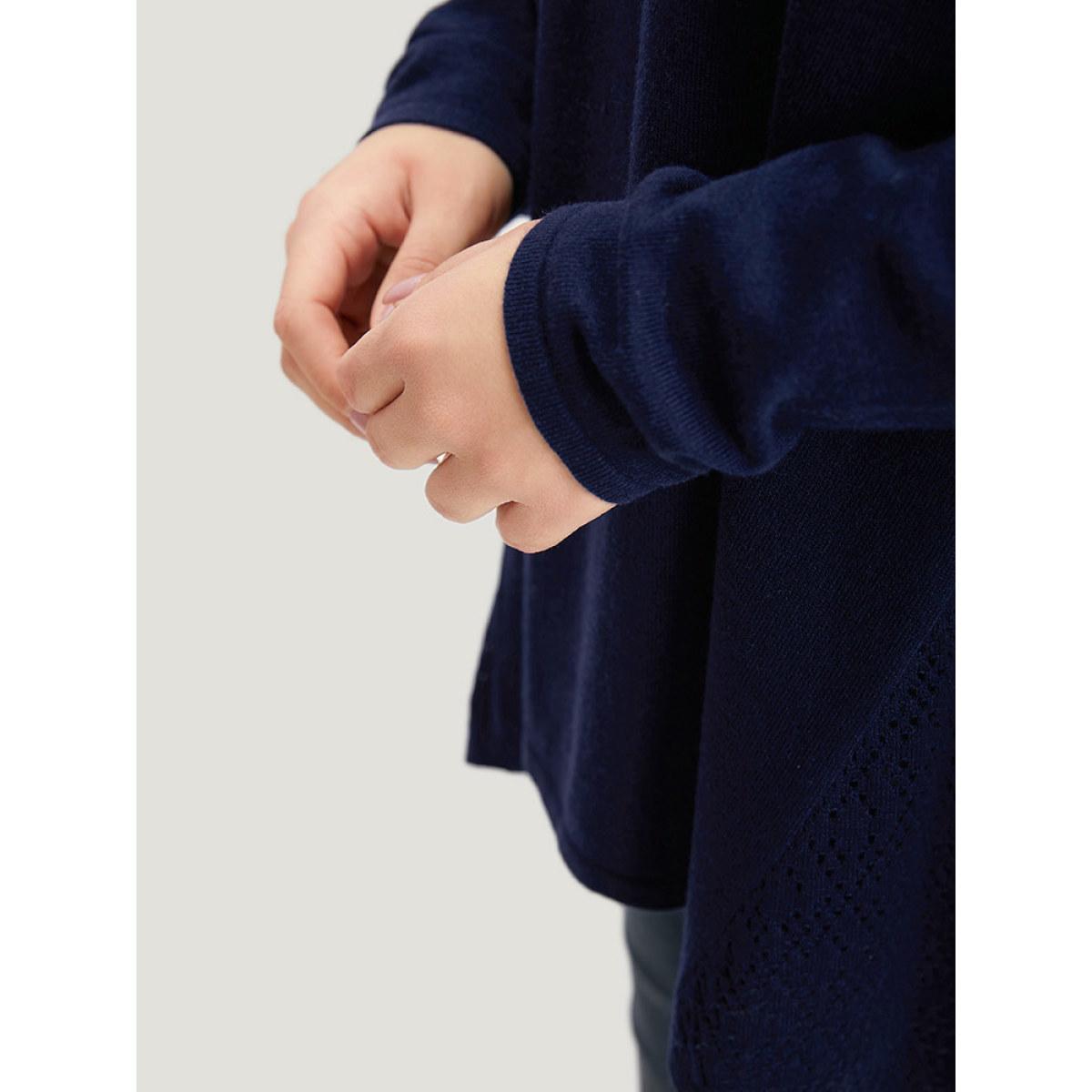 Plus Size Supersoft Essentials Cut Out Patchwork Pullover DarkBlue Women Casual Loose Long Sleeve Round Neck Dailywear Pullovers BloomChic 26/4X Product Image