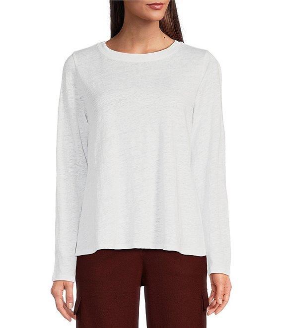 Eileen Fisher Linen Jersey Round Neck Long Sleeve Top Product Image