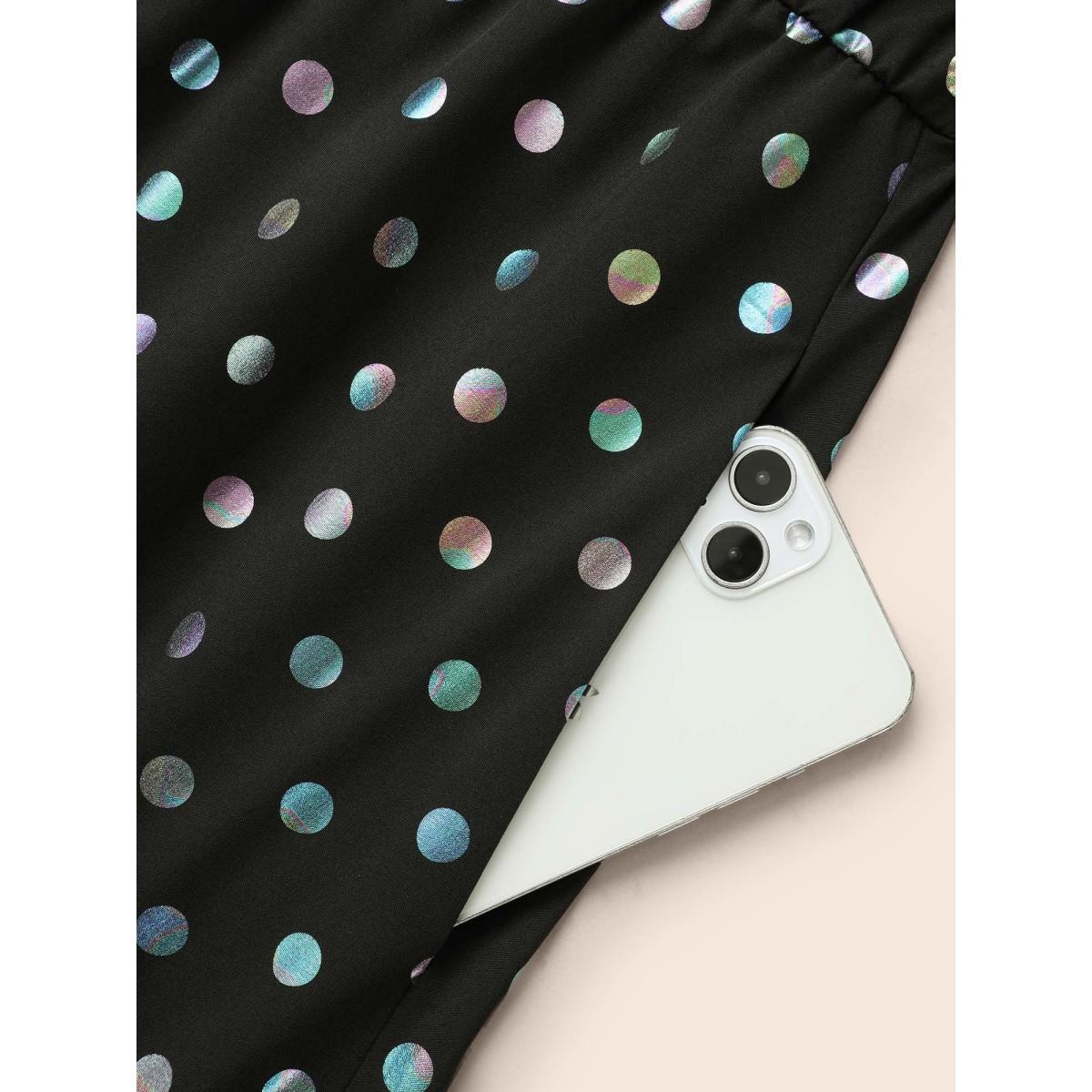 Plus Size Glitter Polka Dot Lantern Sleeve Dress Black Women Cocktail Texture Party Curvy Bloomchic 12/L Product Image