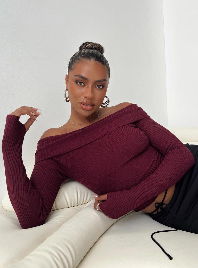 Morley Off Shoulder Sweater Burgundy Product Image