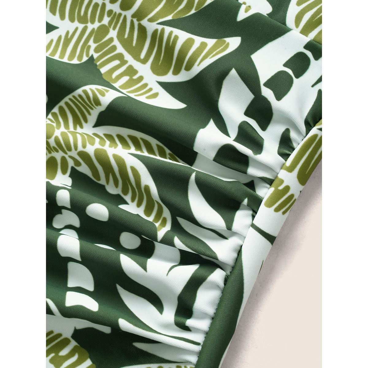 Plus Size Heart Neckline Tropical Print Crossover One Piece Swimsuit Women's Swimwear ArmyGreen Beach Twist Curve Bathing Suits High stretch One Pieces BloomChic 30/6X Product Image