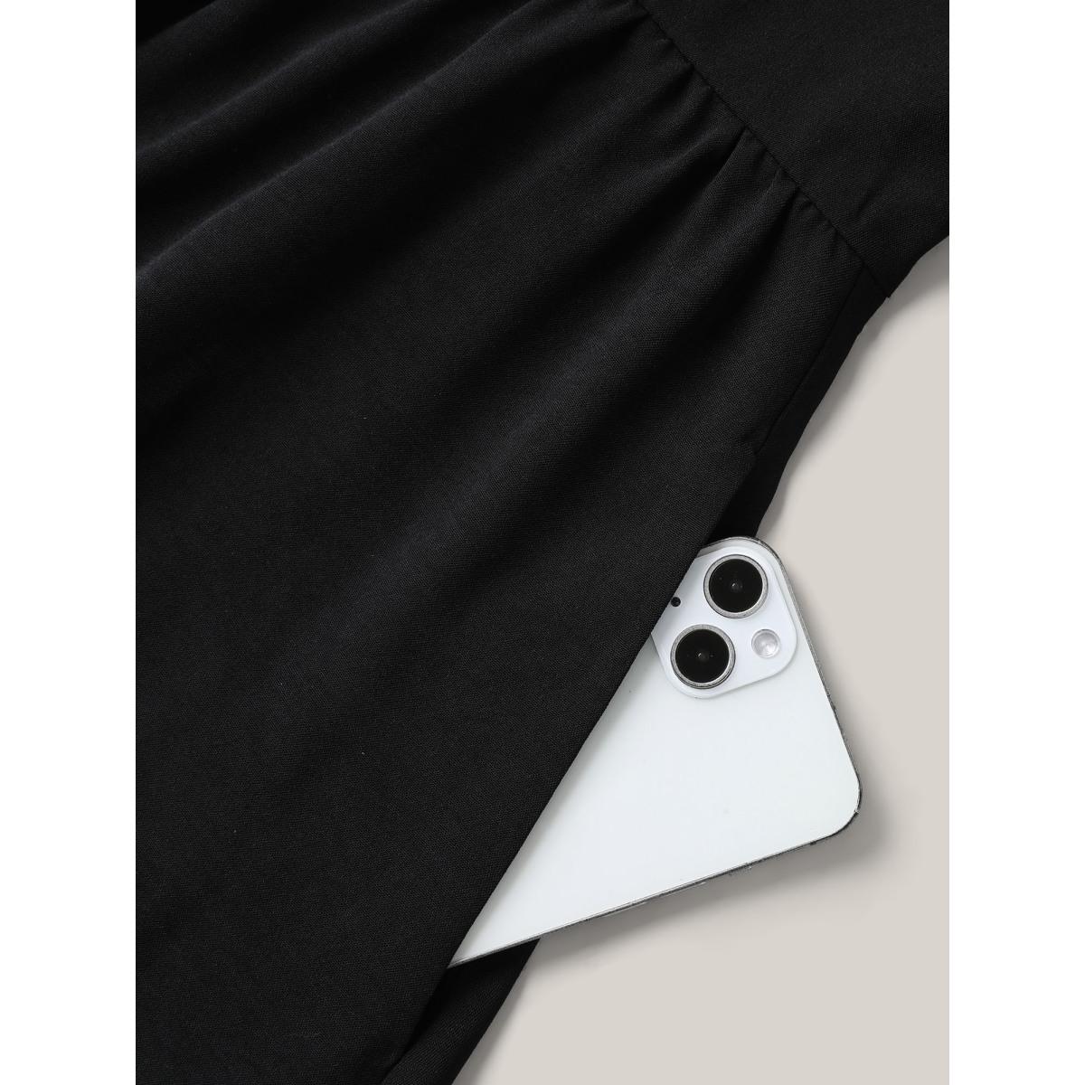 Plus Size Ruched Pleated Plain Flutter Sleeve Maxi Dress Black Women V-neck Sleeveless Curvy BloomChic 12/L Product Image