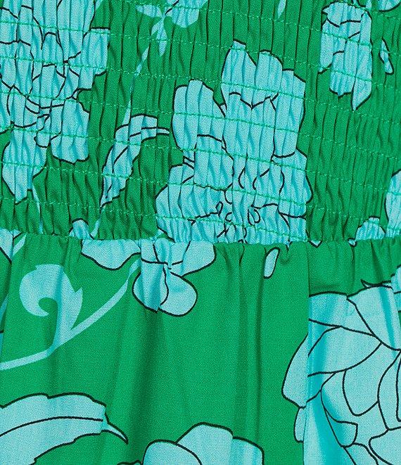 Sugarlips Floral Sunfire Print Smocked V-Neck Sleeveless Tiered A-Line Midi Dress Product Image