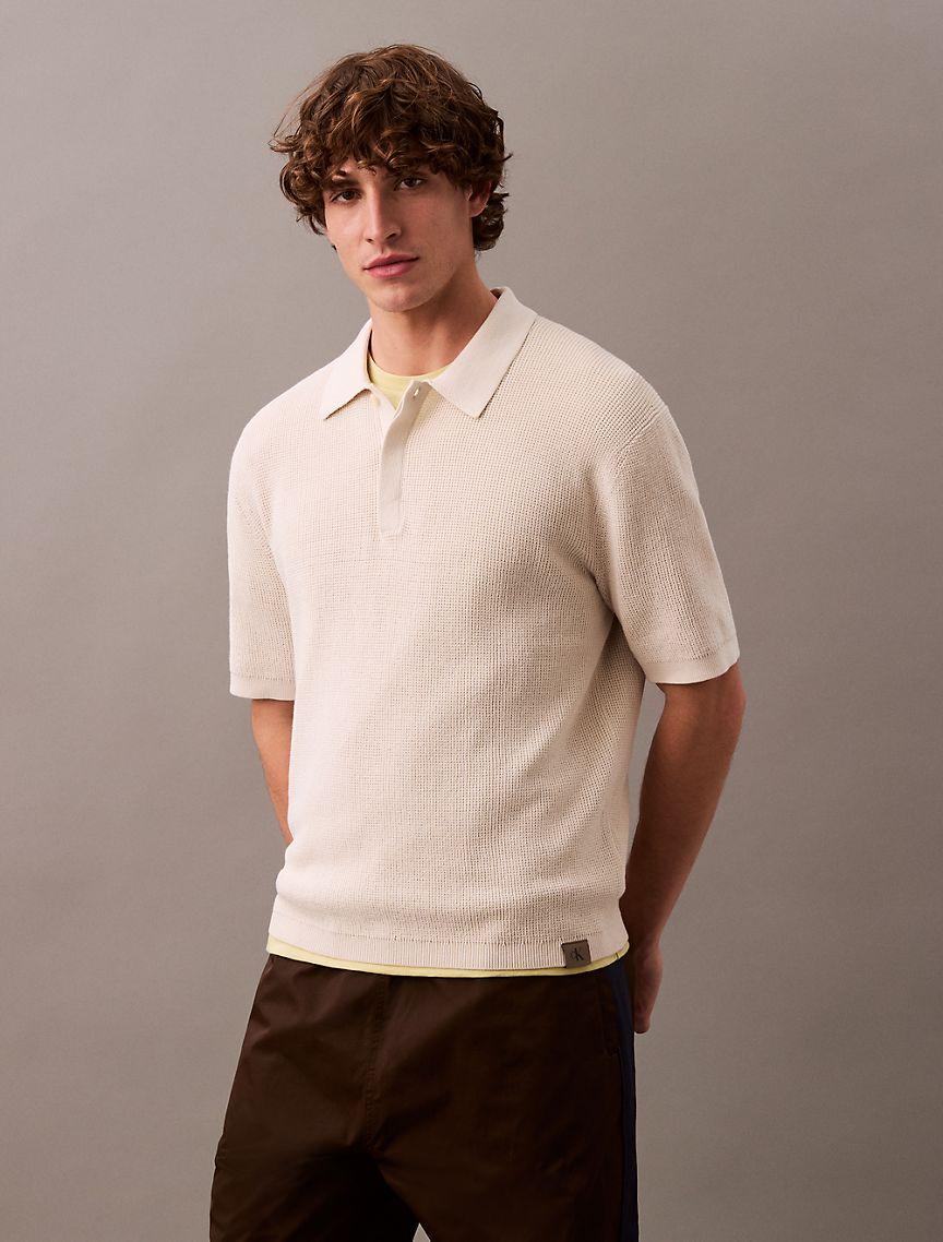 Smooth Cotton Waffle Sweater Polo Shirt Product Image