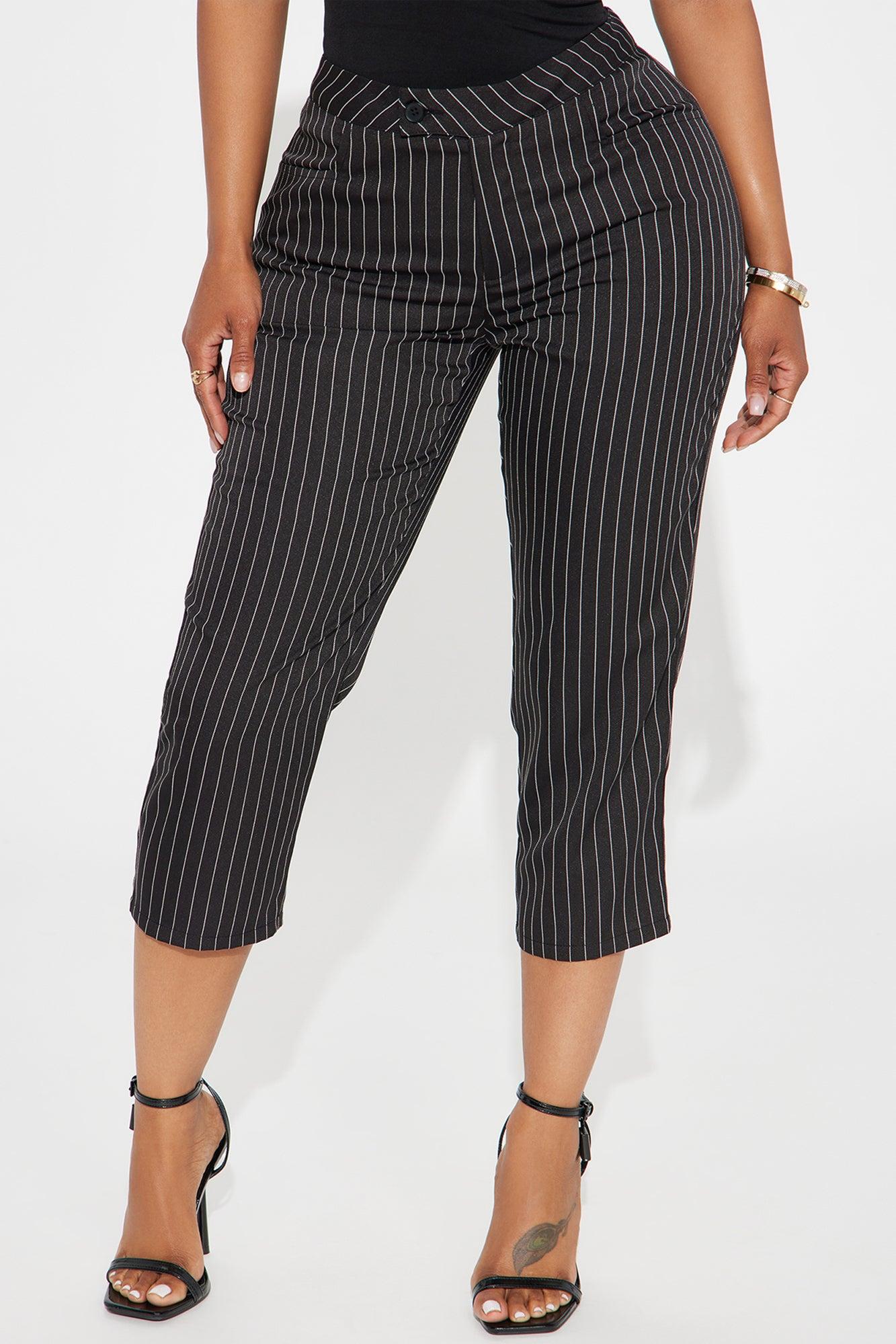 Business As Usual Pinstripe Capri Pant - Black/White Product Image
