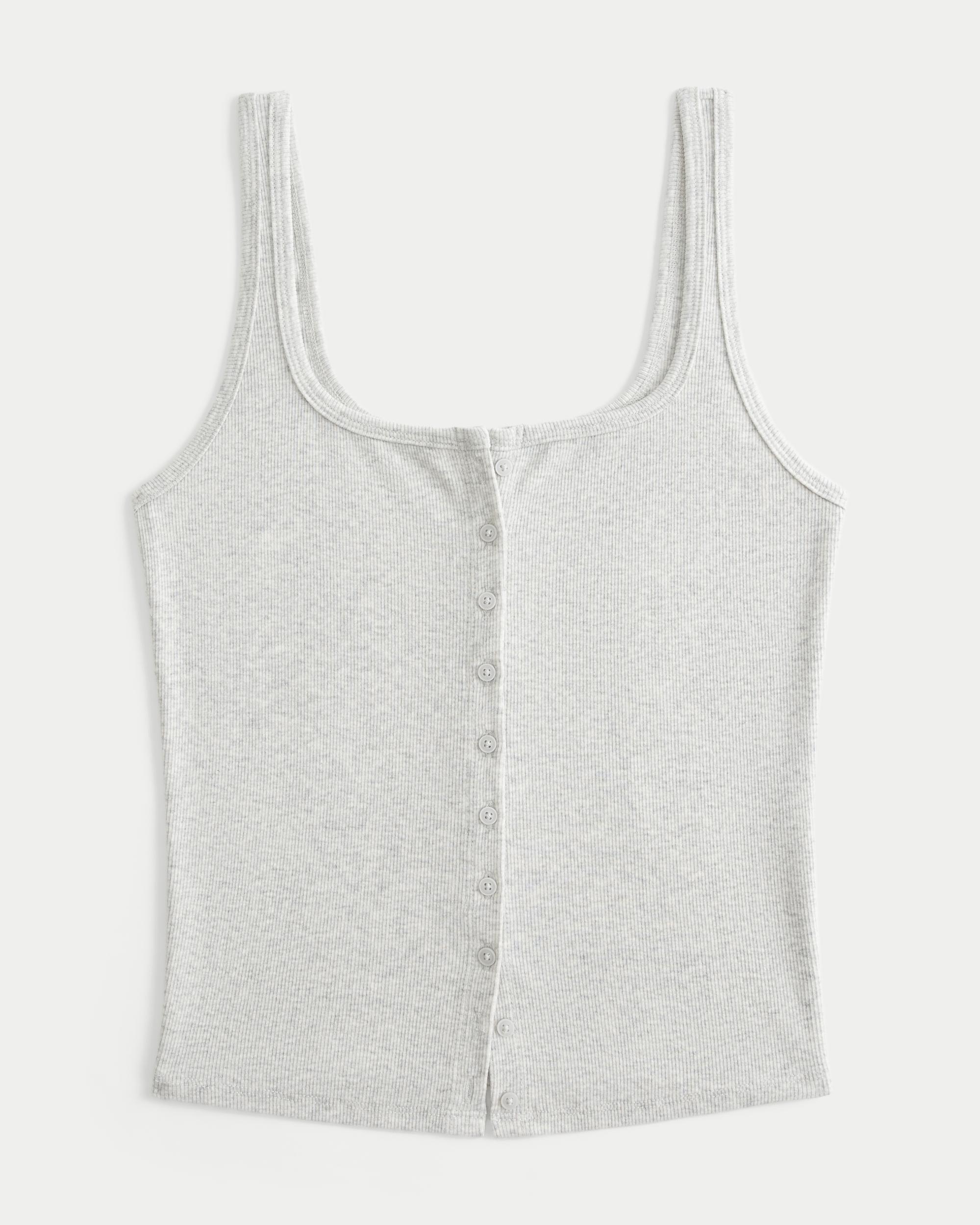 Ribbed Button-Through Square-Neck Tank Product Image