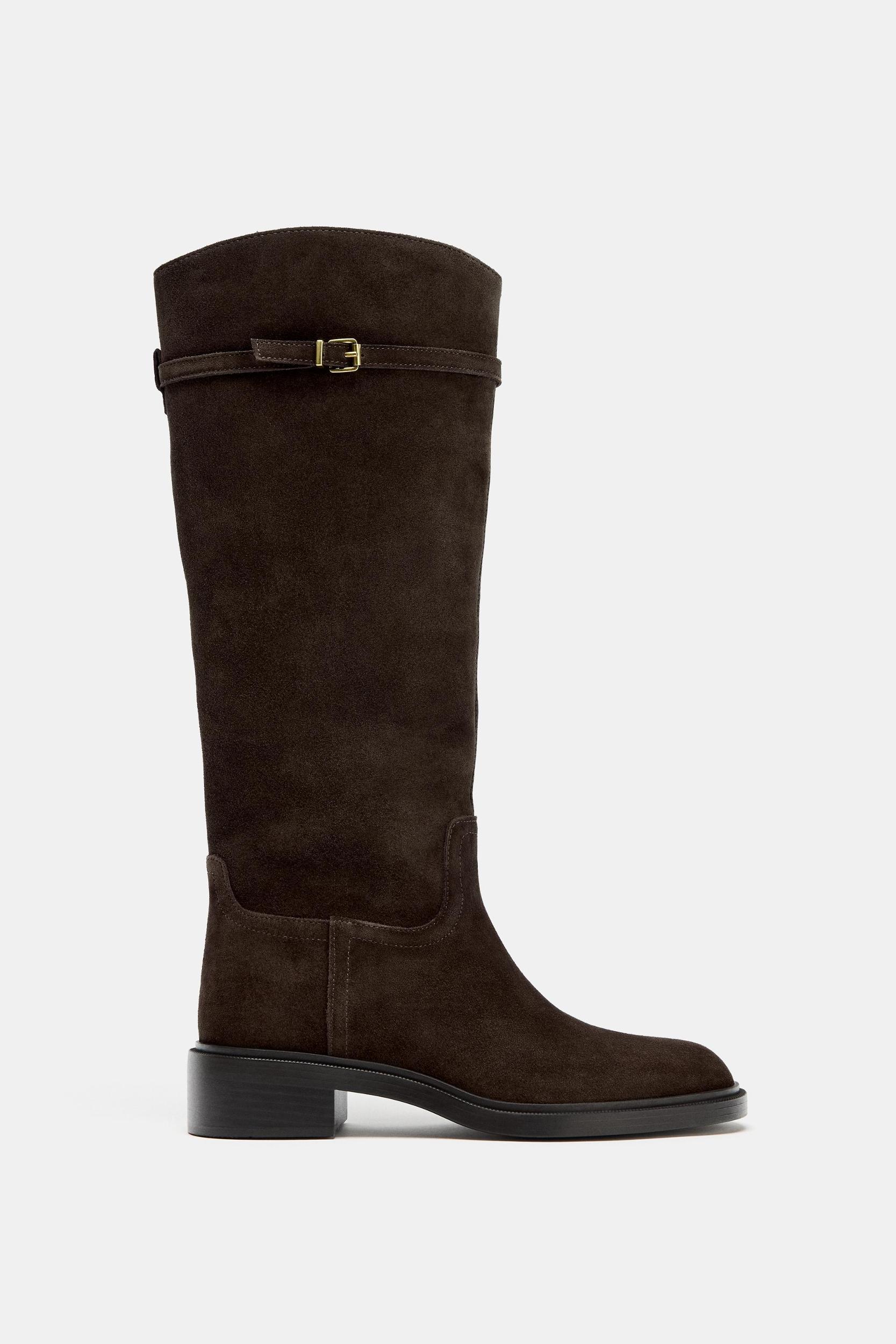 LOW HEELED EQUESTRIAN SPLIT LEATHER BOOTS Product Image
