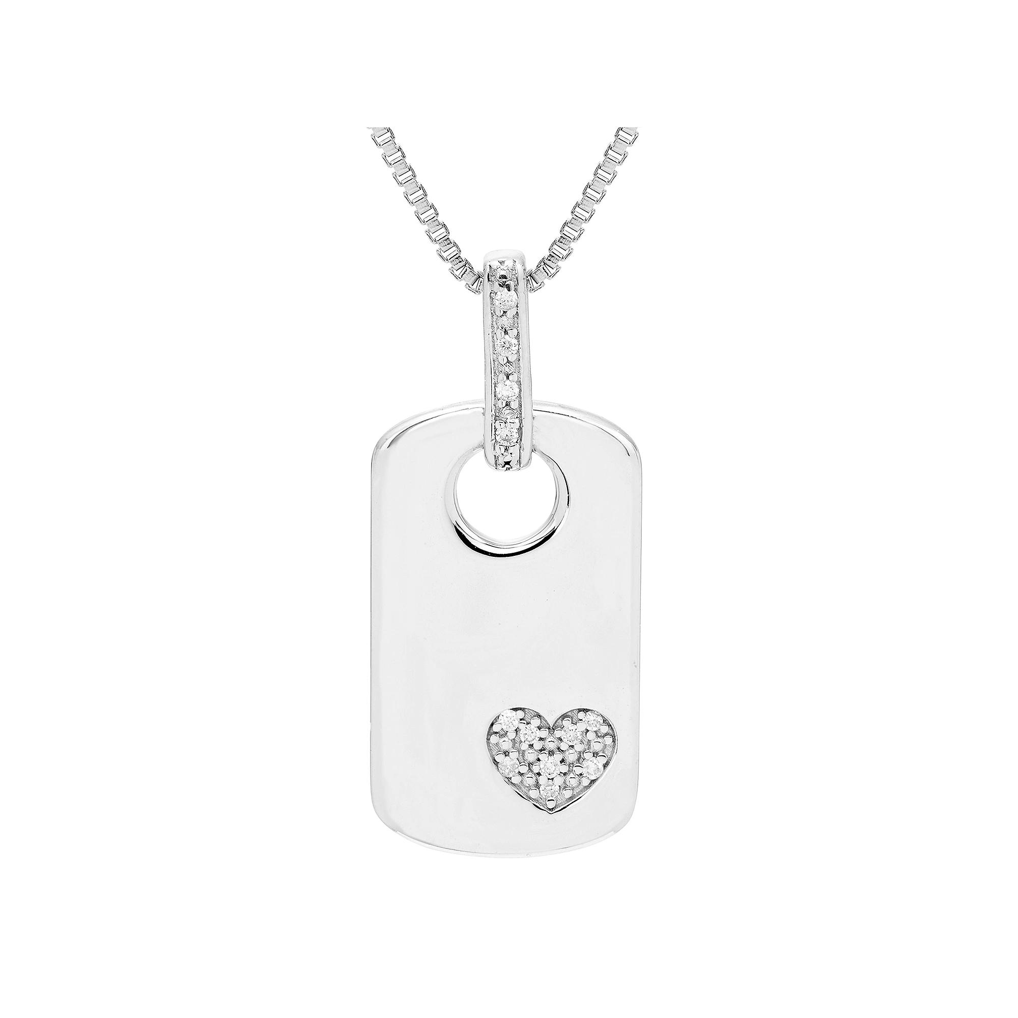 Boston Bay Diamonds Sterling Silver Diamond Accent Heart Dog Tag Pendant Necklace, Women's, Size: 18" Product Image