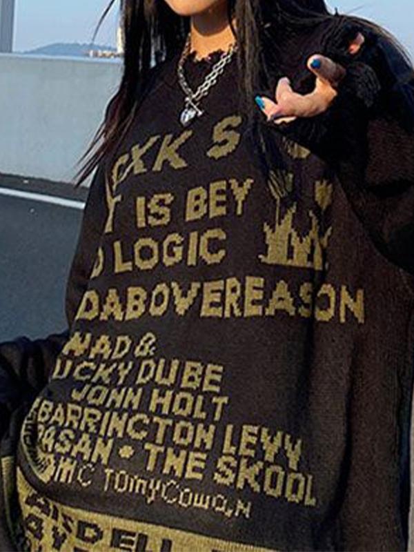 Letter Print Tattered Design Oversized Sweater Product Image