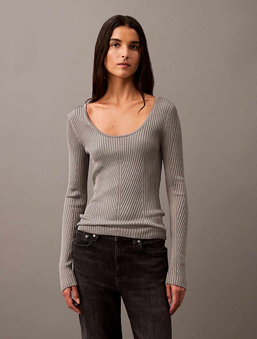 Scoop Neck Rib Sweater Product Image