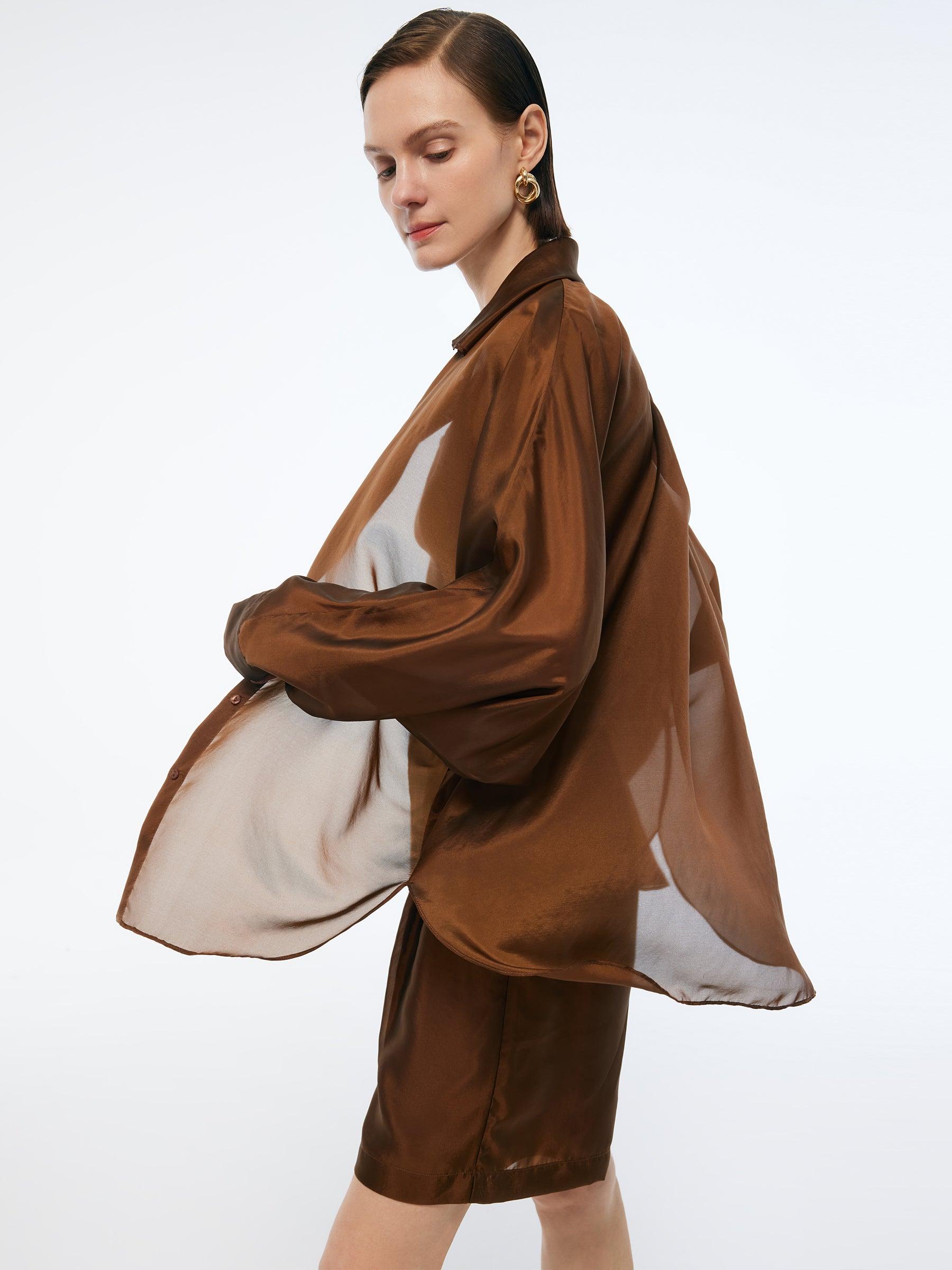Mulberry Silk Blend Women Batwing Sleeves Oversized Shirt Product Image