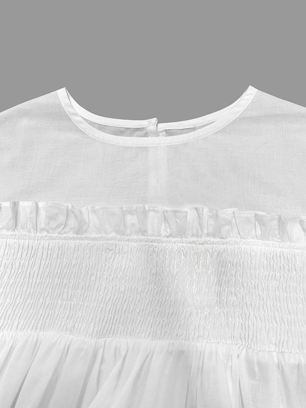 A-Line Long Sleeves Mesh Pleated See-Through Solid Color Split-Joint Round-Neck Midi Dresses Product Image