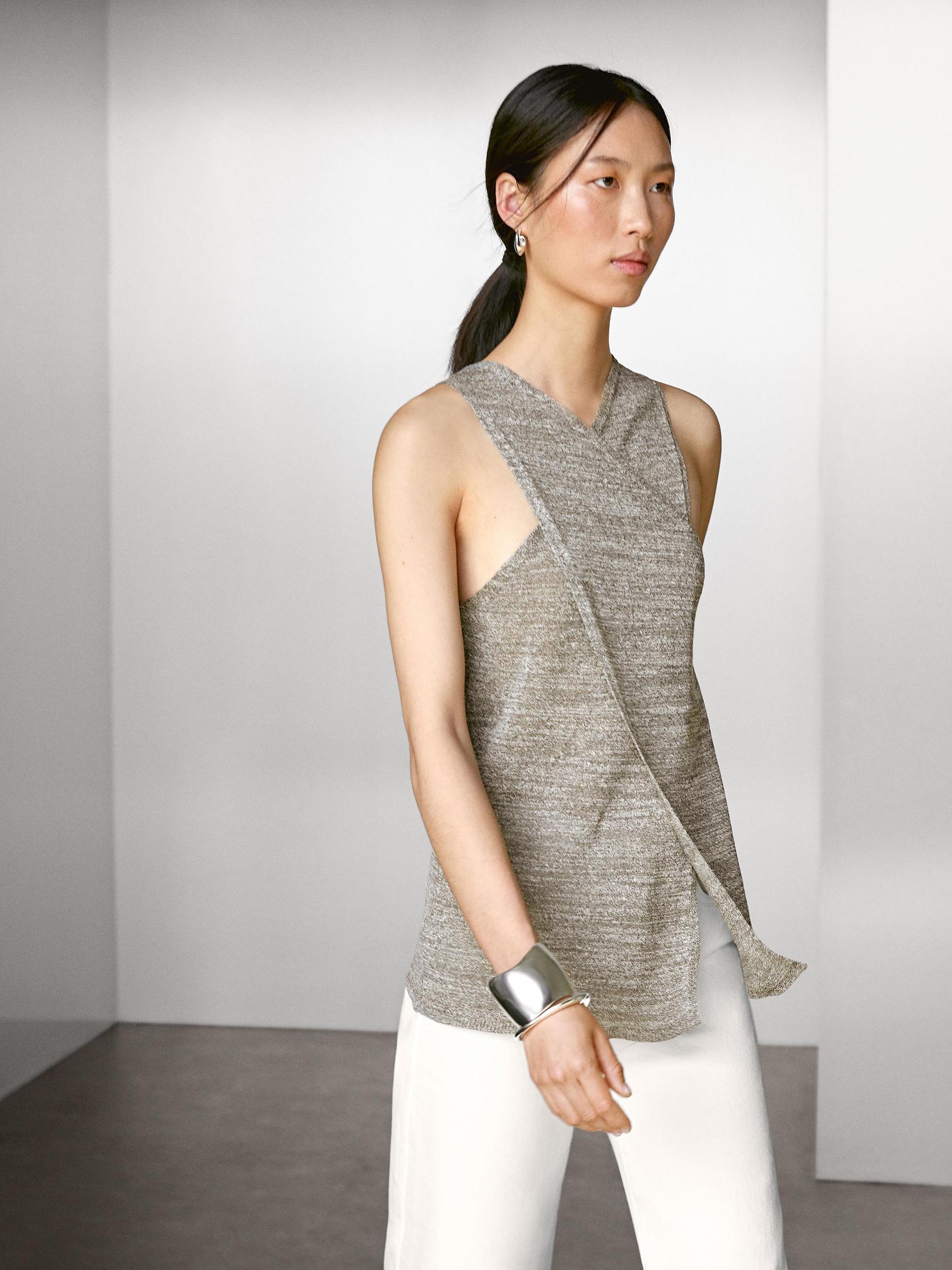 Linen blend crossover halter top Product Image